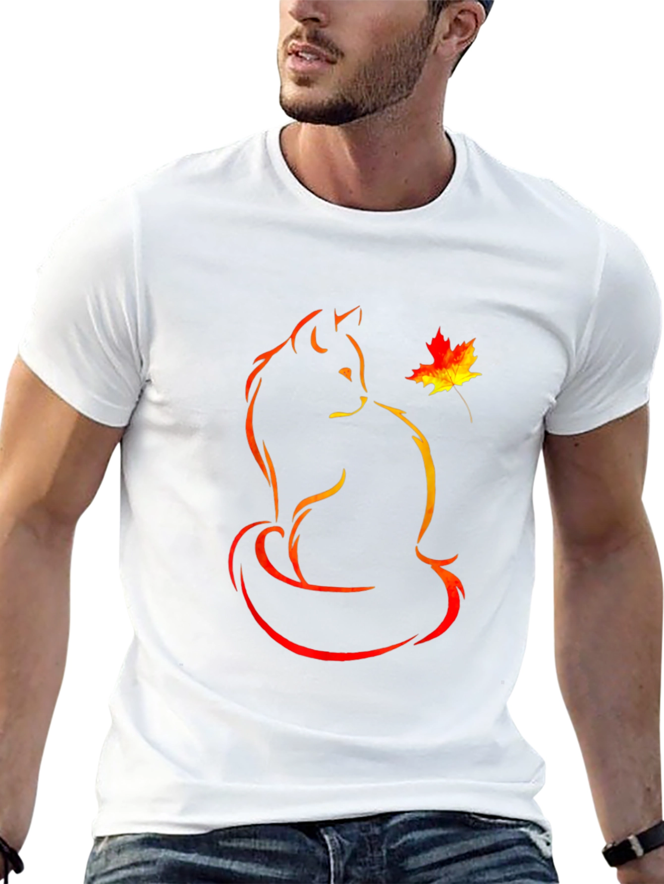 Black Autumn Cat T-Shirt - Stylish Fall Design view 13