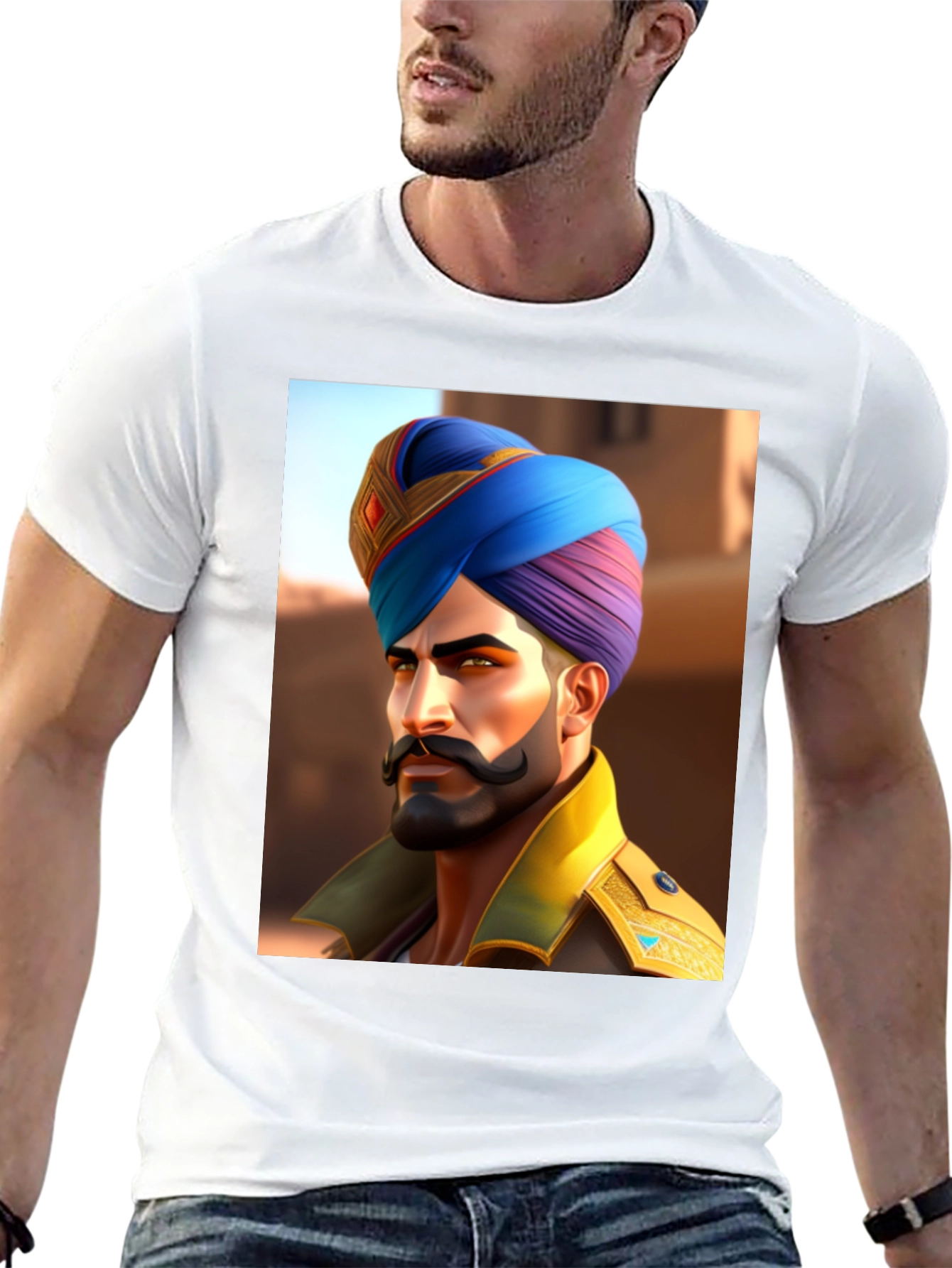 Black Graphic Tee: Sikh Warrior Portrait view 13