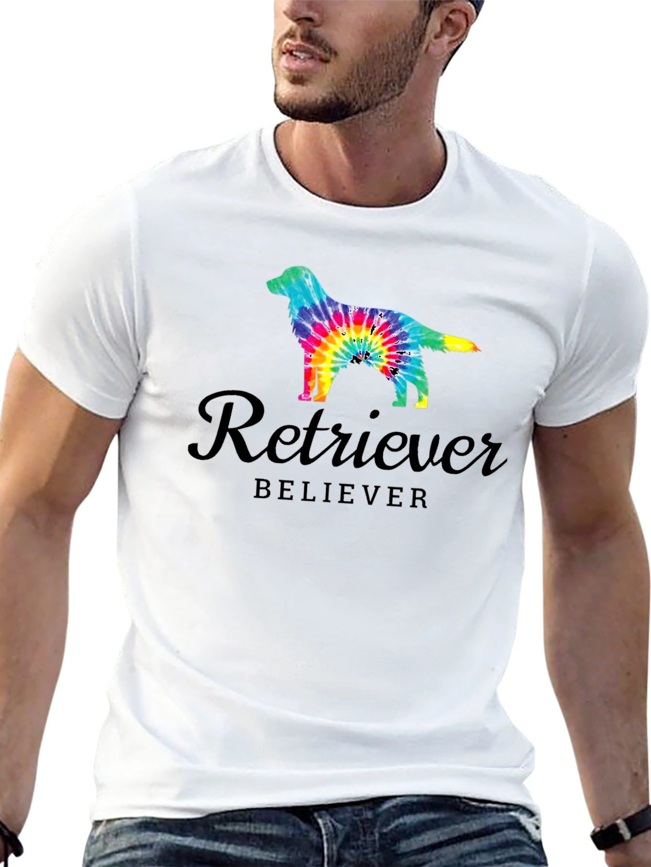 Black Retriever Believer Tie Dye Dog T-Shirt view 13
