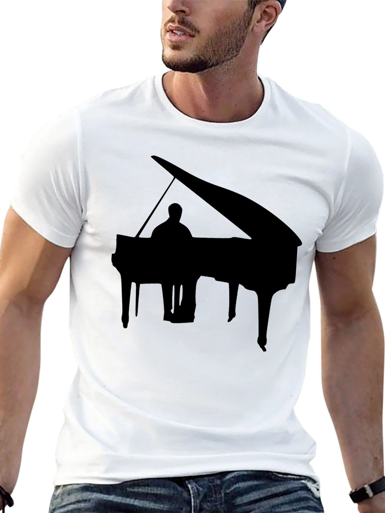 Black Piano Silhouette Black T-Shirt view 13