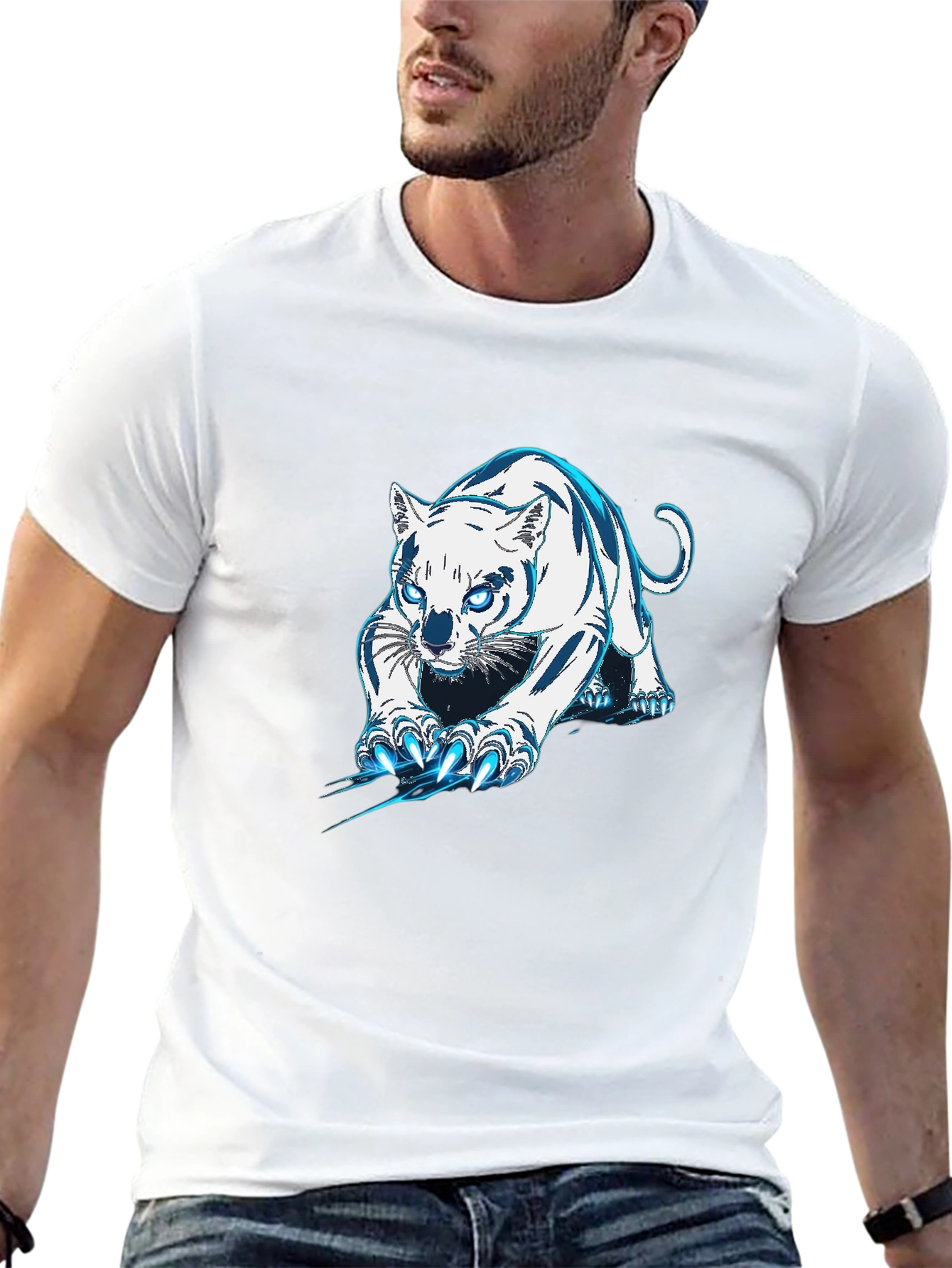 Black Black Tee with White & Blue Tiger Graphic view 13