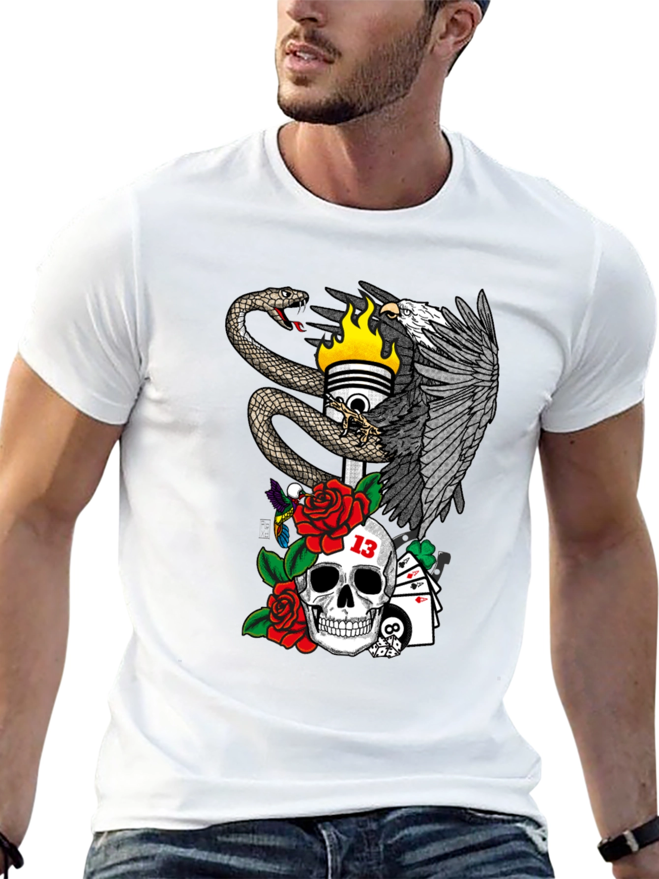 Black Eagle Snake Skull T-Shirt view 13