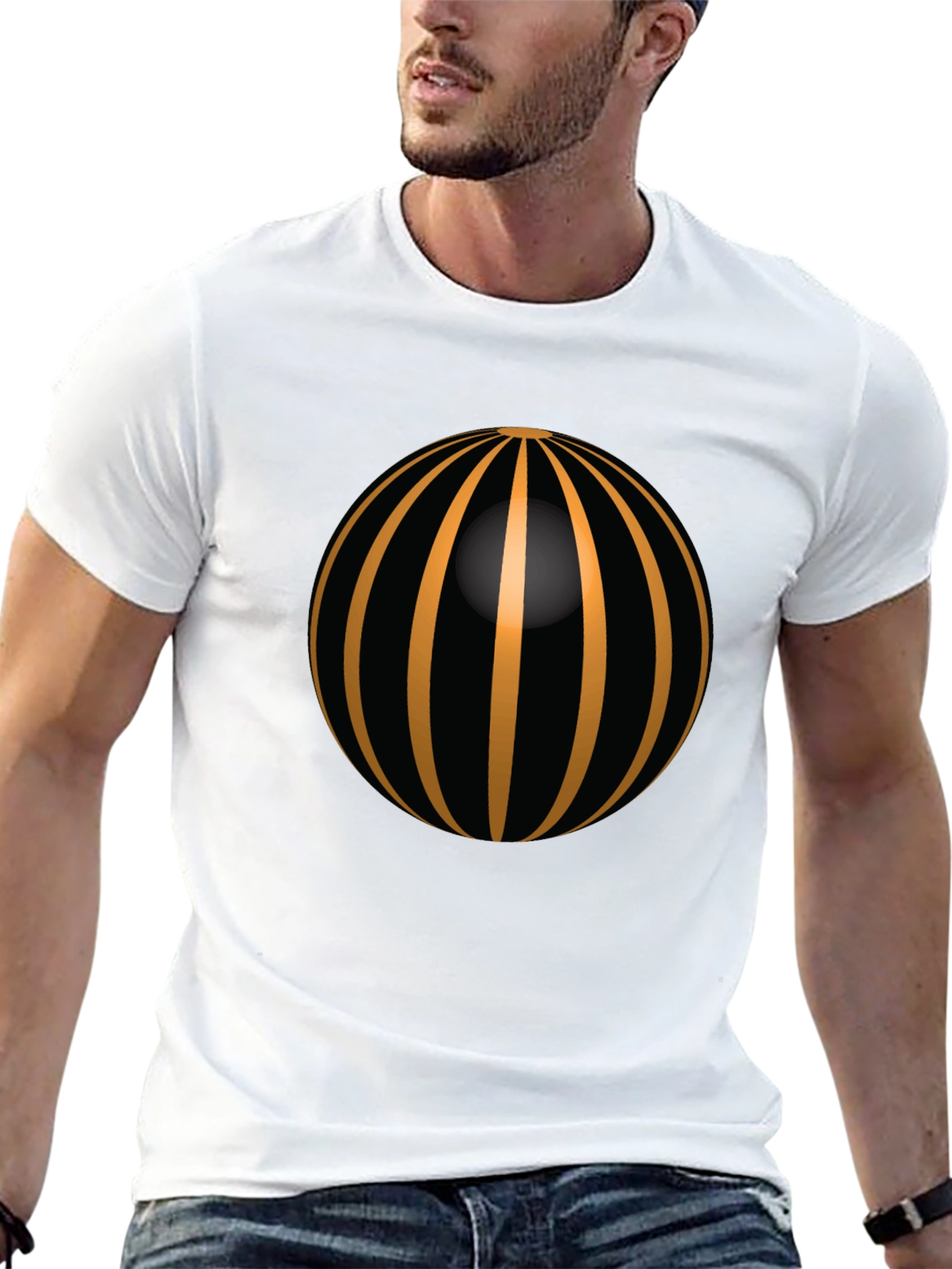 Black Striking Striped Sphere Graphic Tee view 13