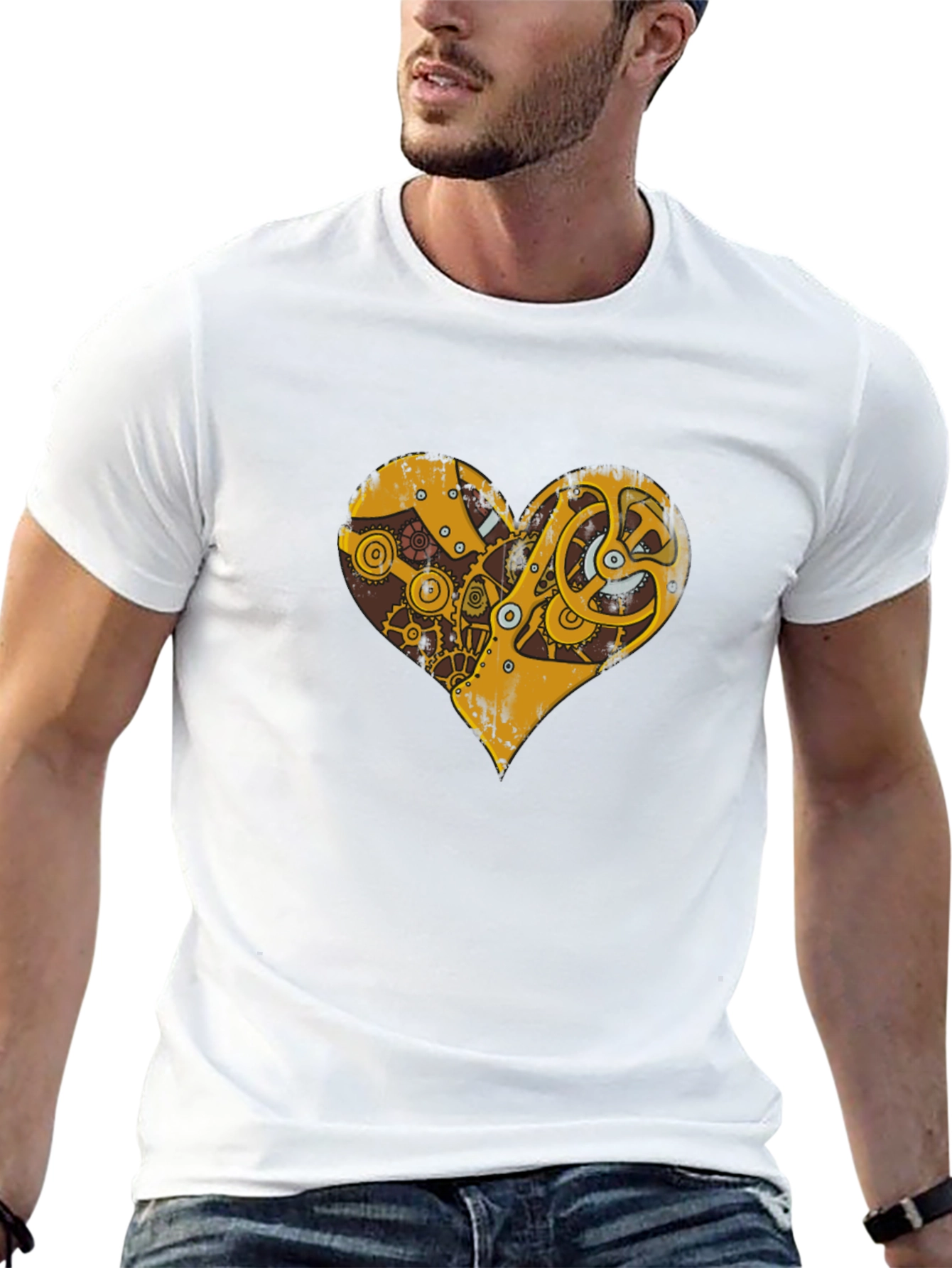 Black Steampunk Heart Gear Graphic T-Shirt view 13