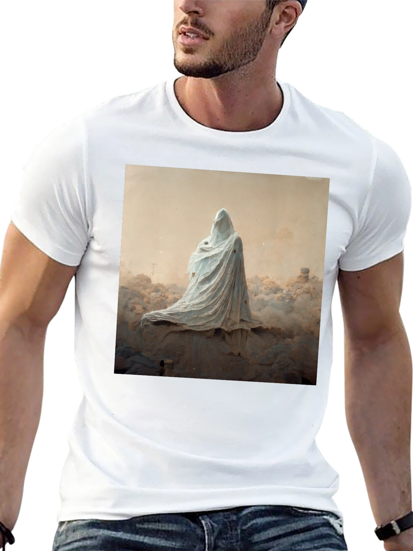 Black Ghostly Figure Graphic Black T-Shirt view 13