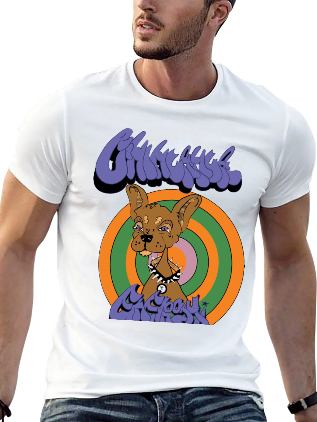 Black Groovy Cartoon Dog Graphic T-Shirt view 13