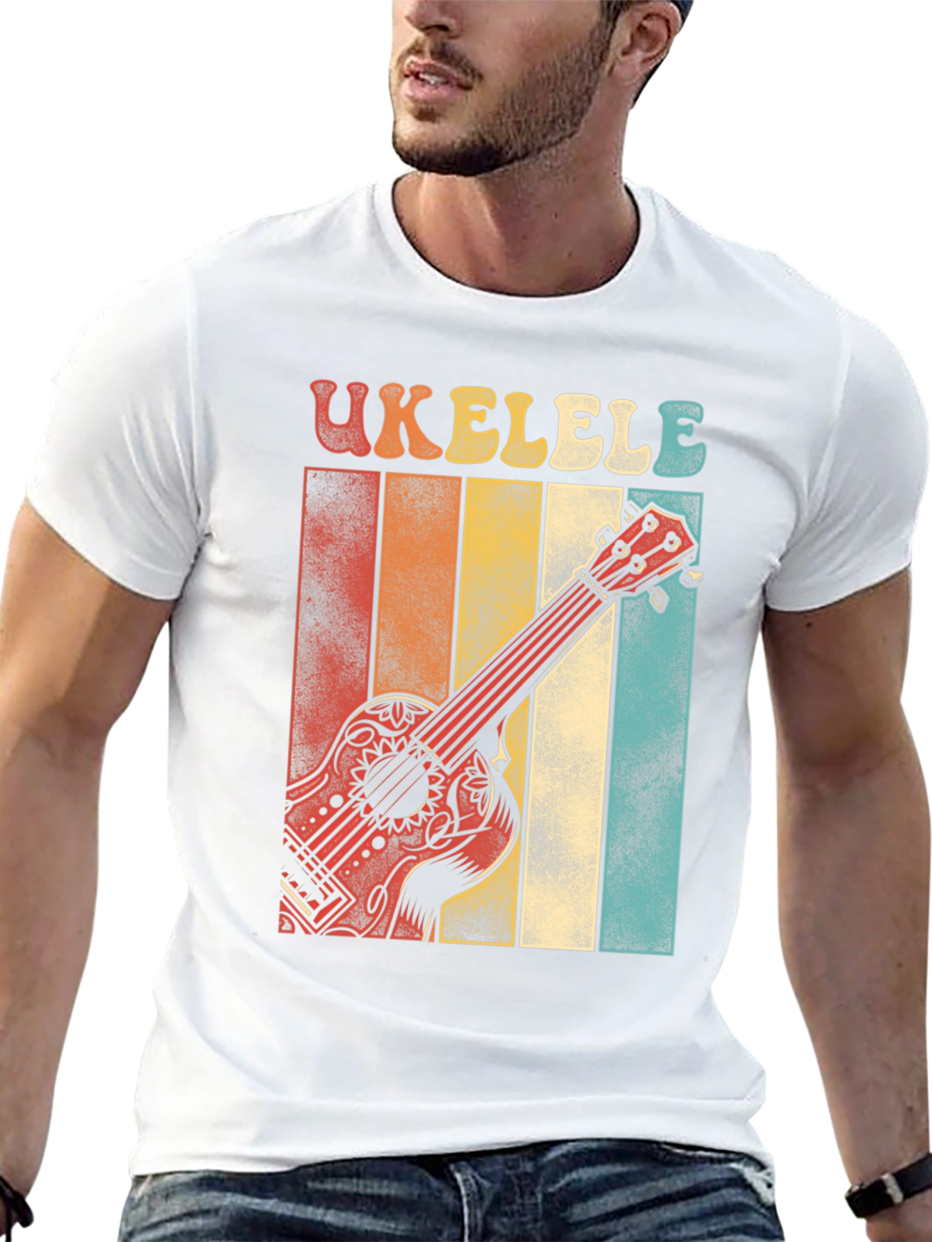 Black Retro Ukulele T-Shirt - Vintage Style Music Tee view 13