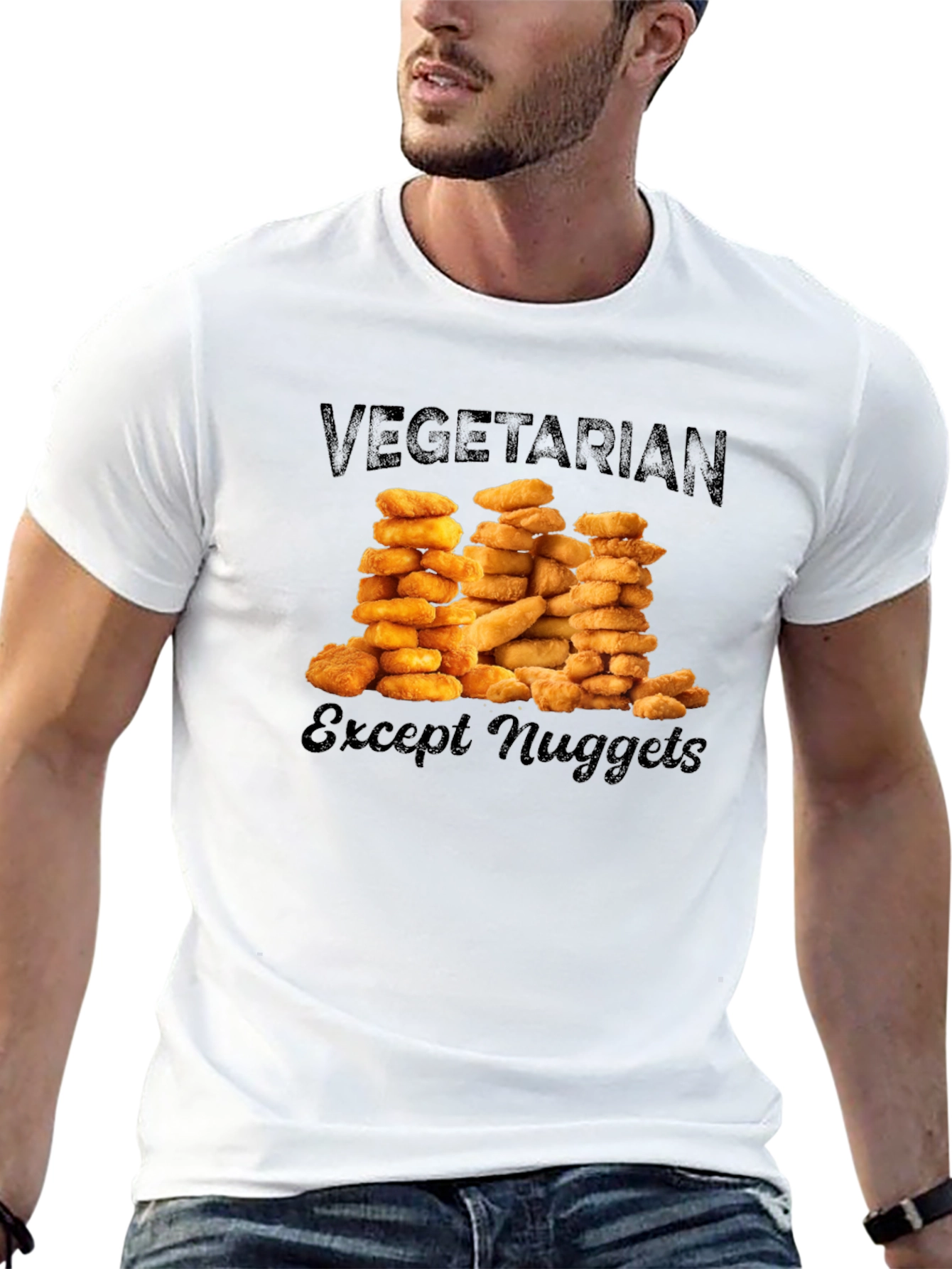 Black Vegetarian Except Nuggets Graphic T-Shirt view 13