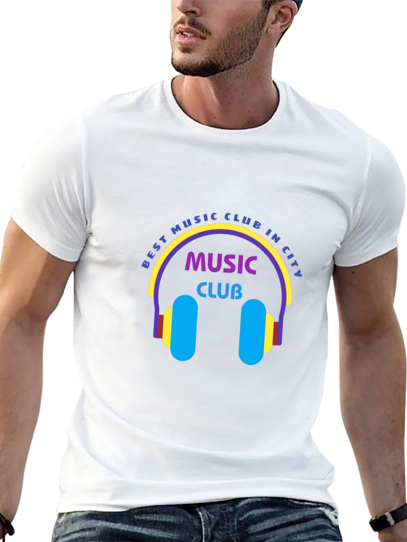 Black Best Music Club T-Shirt - Cool Headphones Design view 13