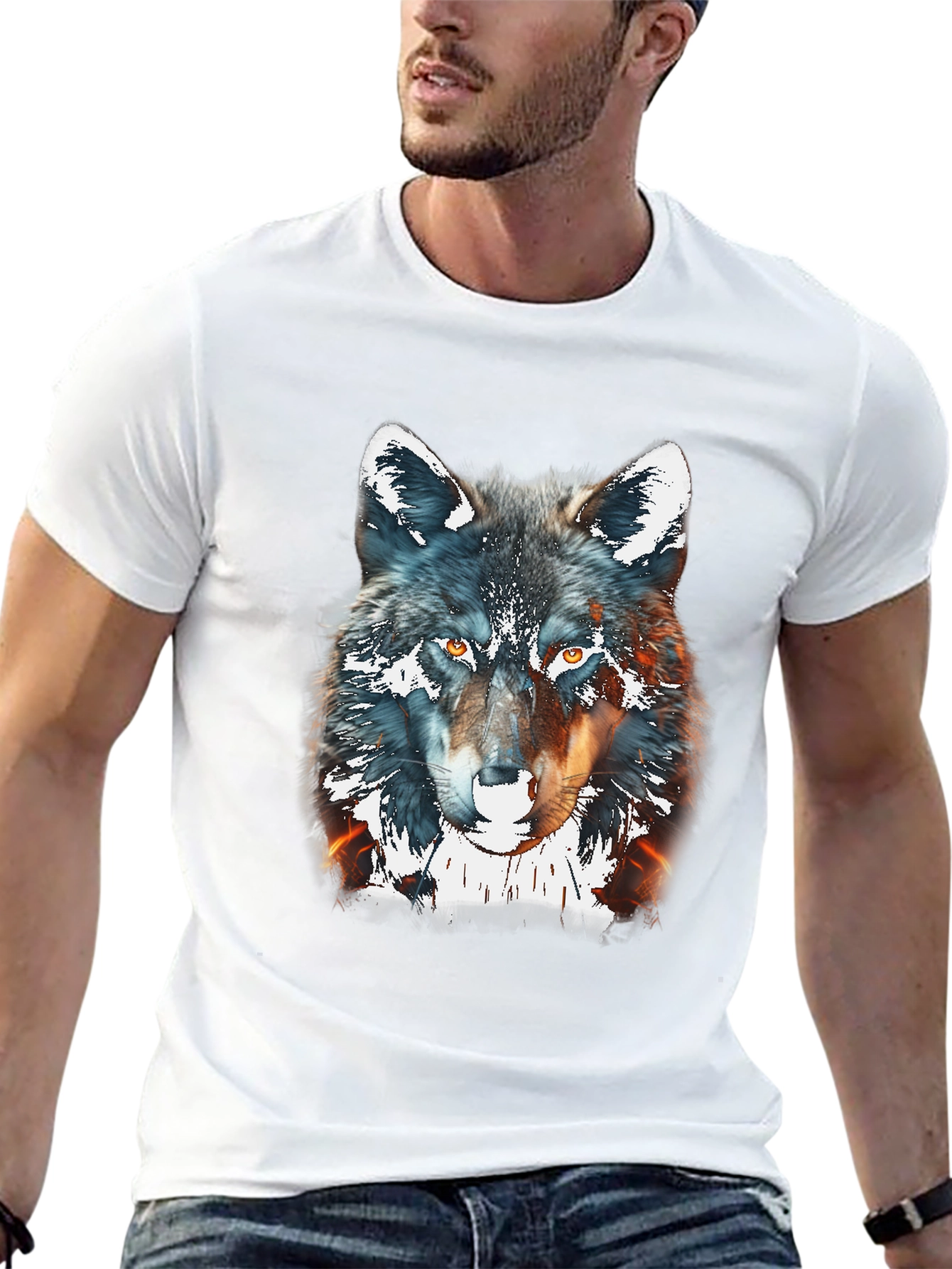 Black Wolf Graphic Print Tee - Black Cotton Blend view 13