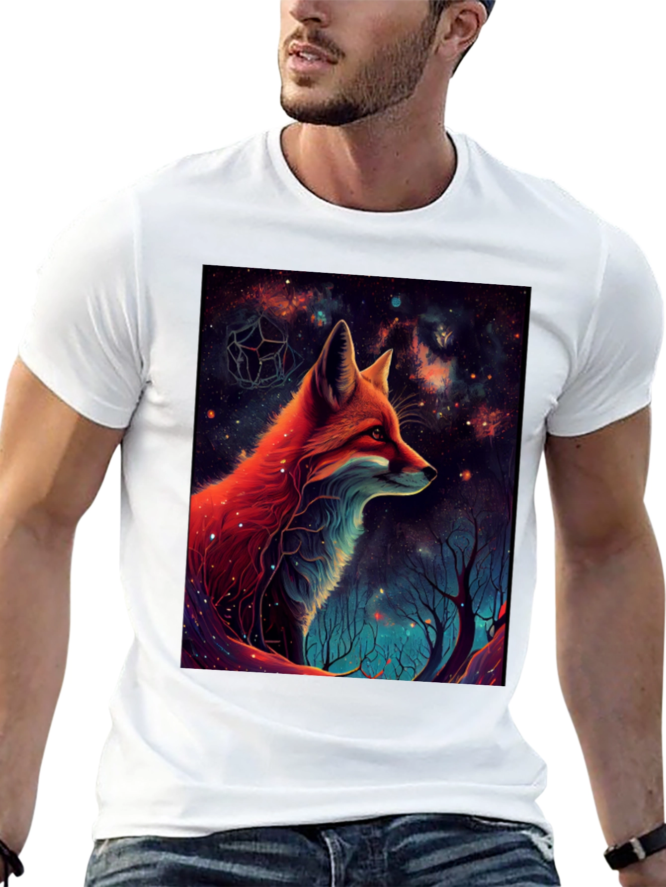 Black Cosmic Fox Graphic Tee - Men's Black T-Shirt view 13