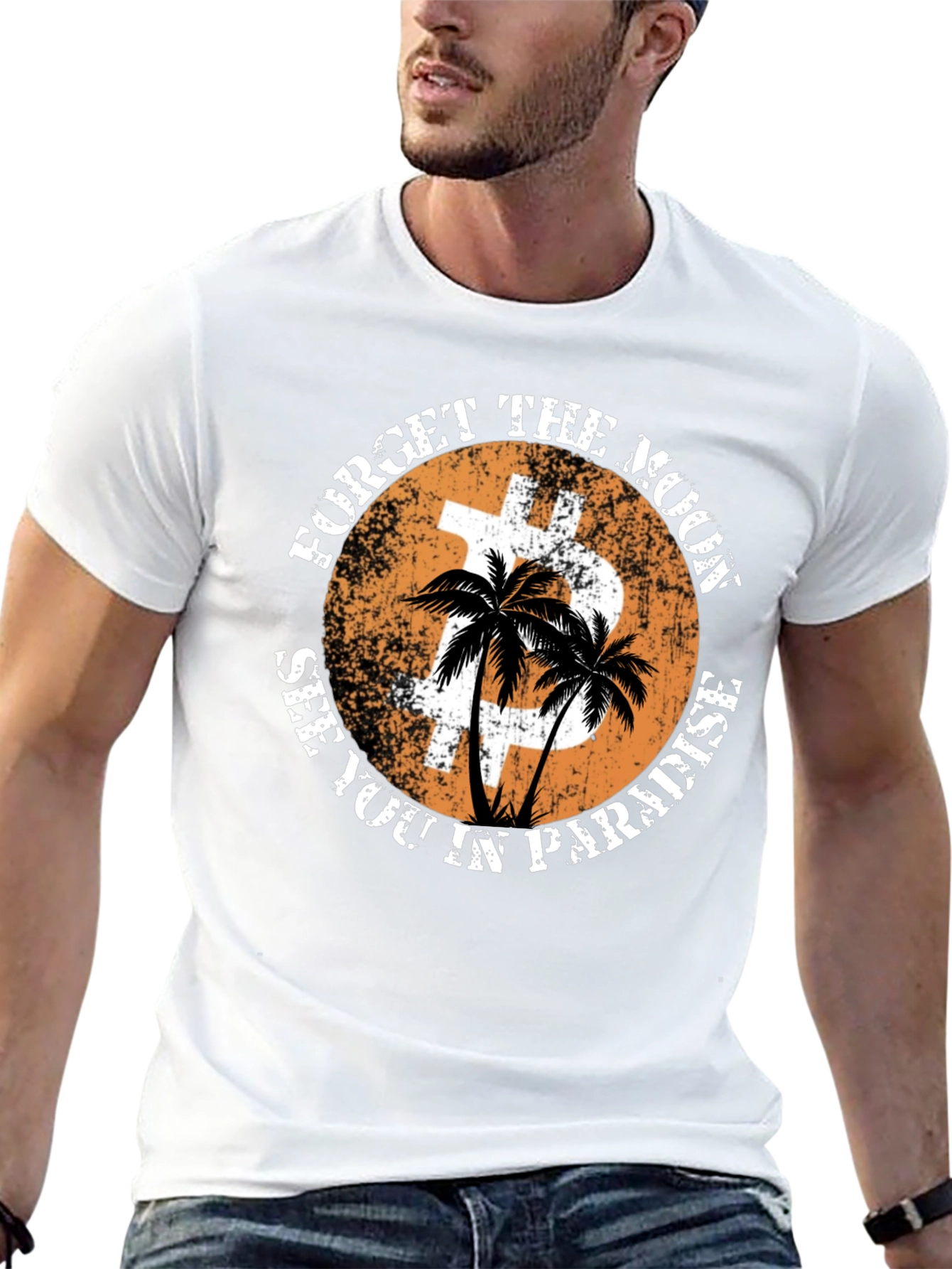 Black Forget the Moon Bitcoin Paradise T-Shirt view 13