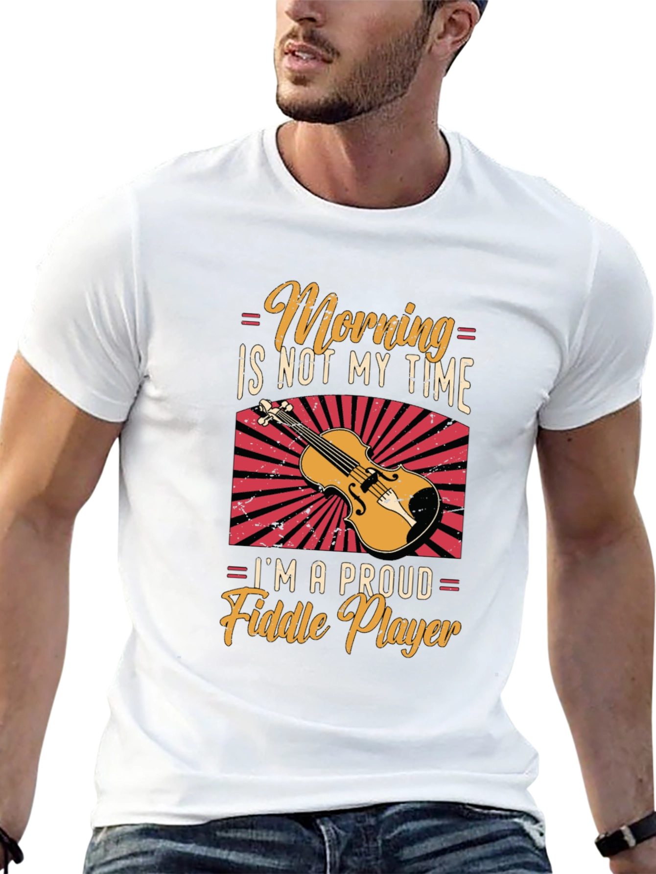 Black Funny Fiddle Player T-Shirt - Morning Not My Time view 13