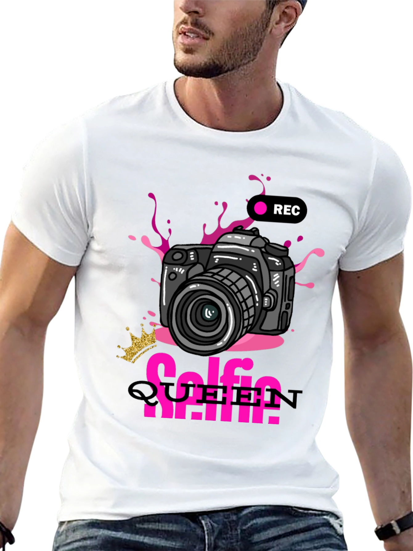 Black Selfie Queen Graphic T-Shirt - Camera Design view 13