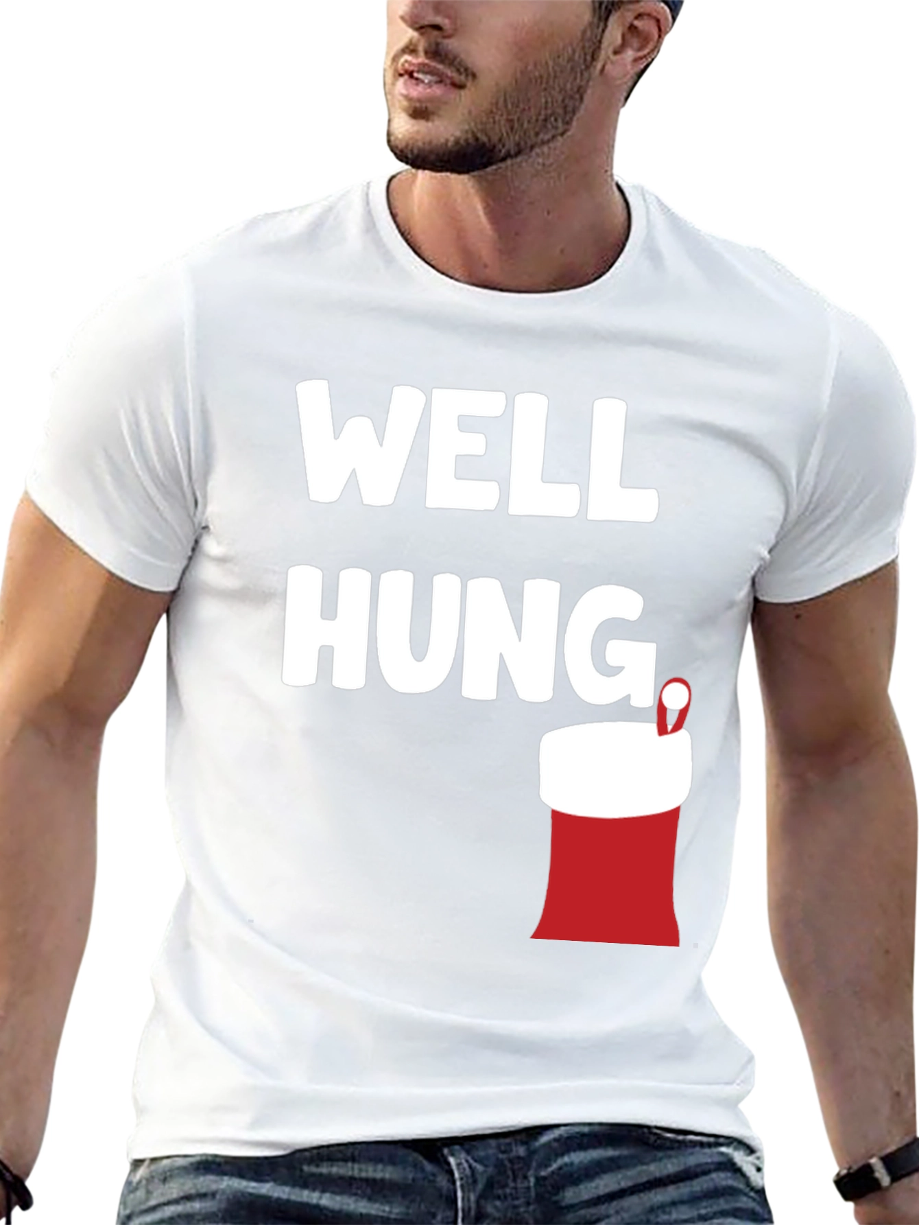 Black Well Hung Christmas Stocking Graphic T-Shirt view 13