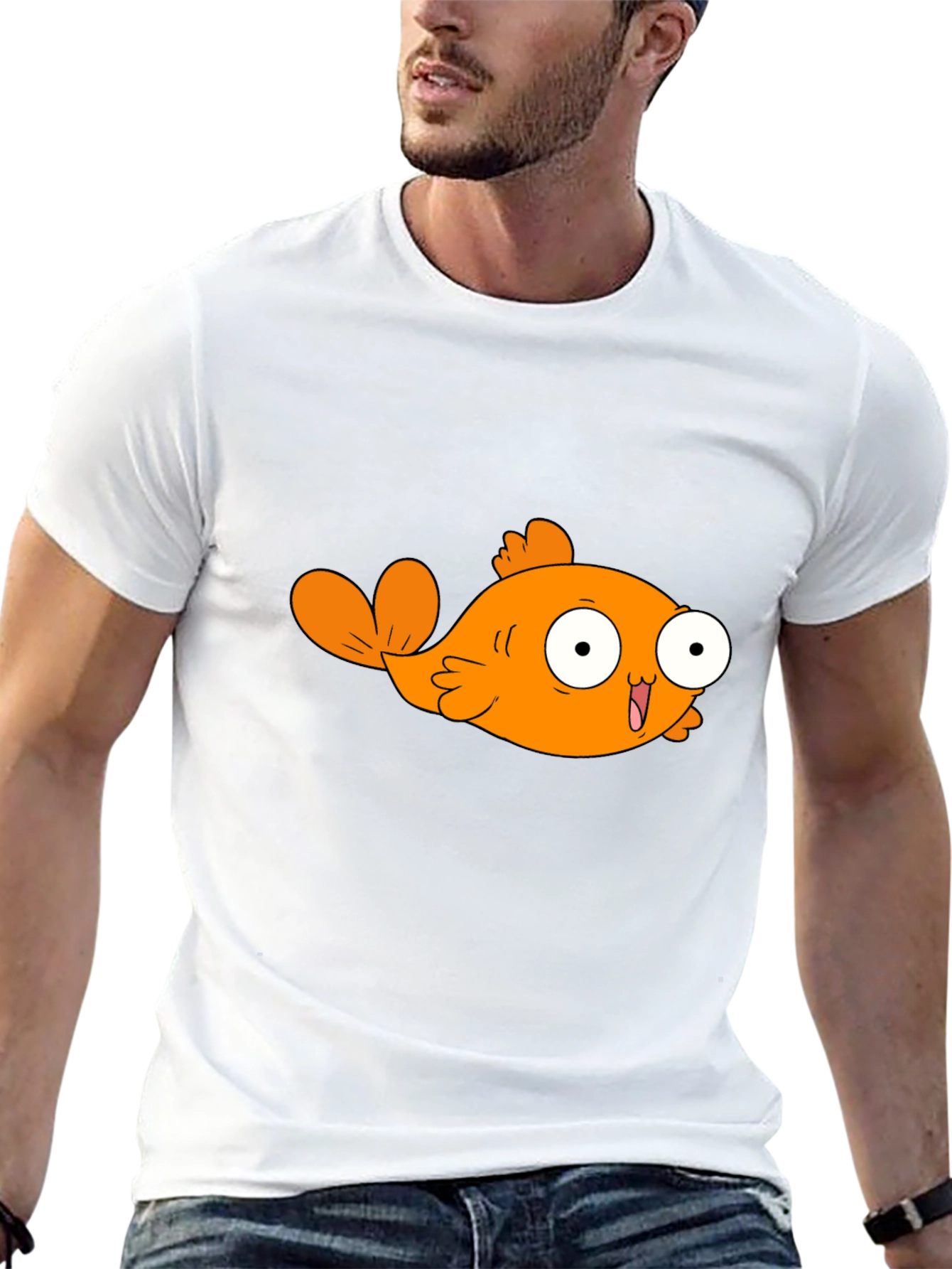 Black Cartoon Orange Fish Graphic T-Shirt view 13