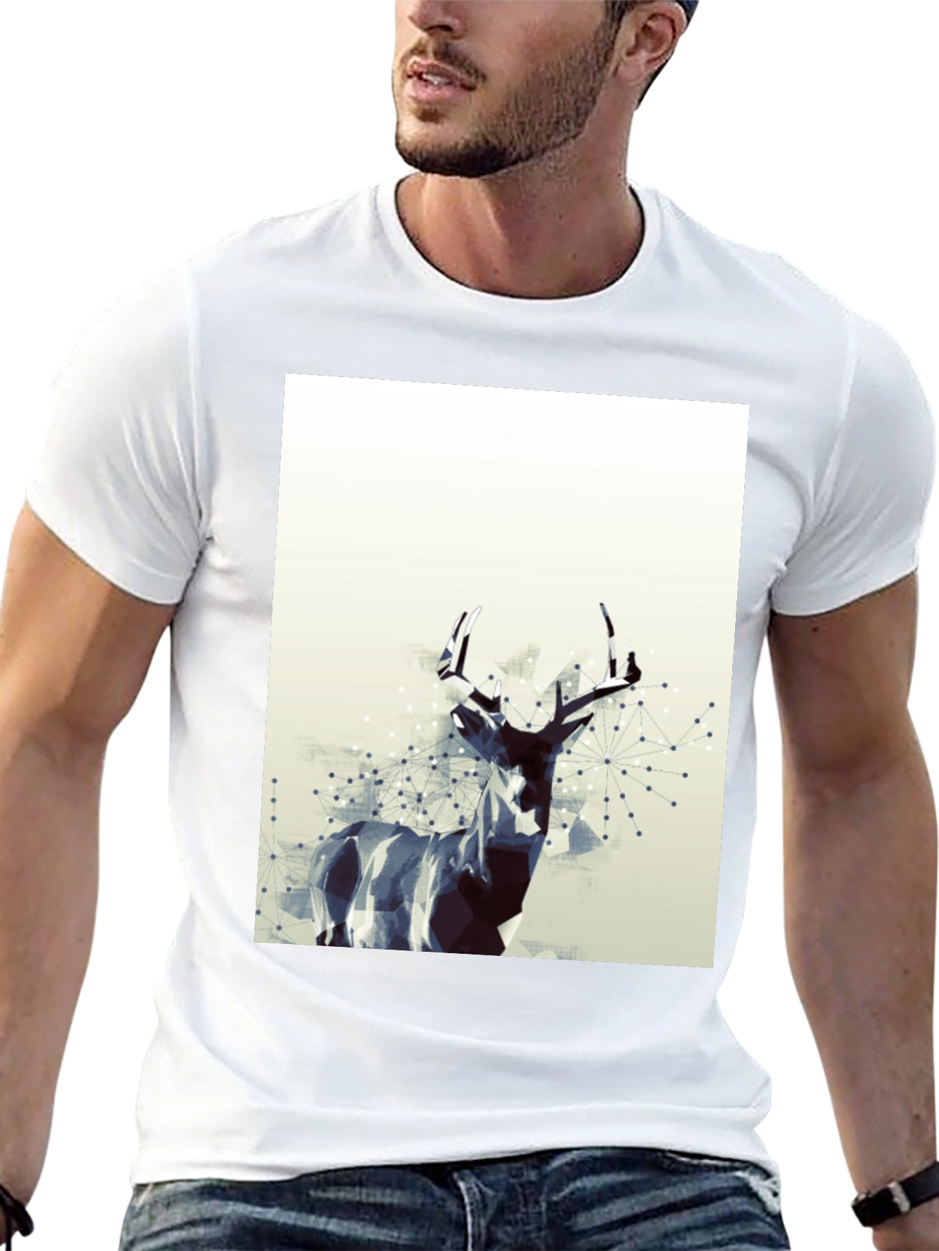 Black Geometric Deer Graphic T-Shirt - Modern Art Tee view 13