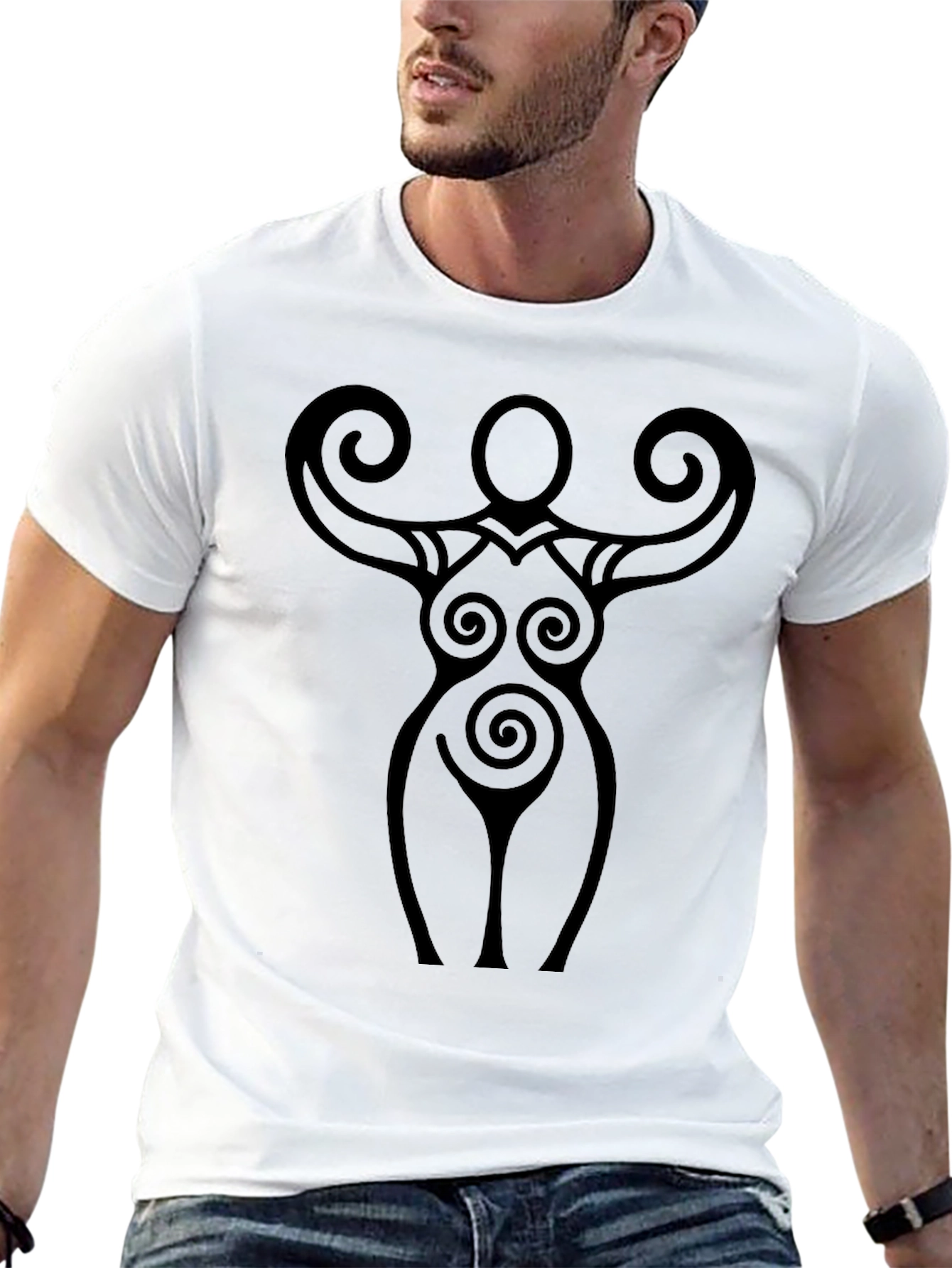 Black Spiral Goddess Graphic Tee - Black Cotton T-Shirt view 13