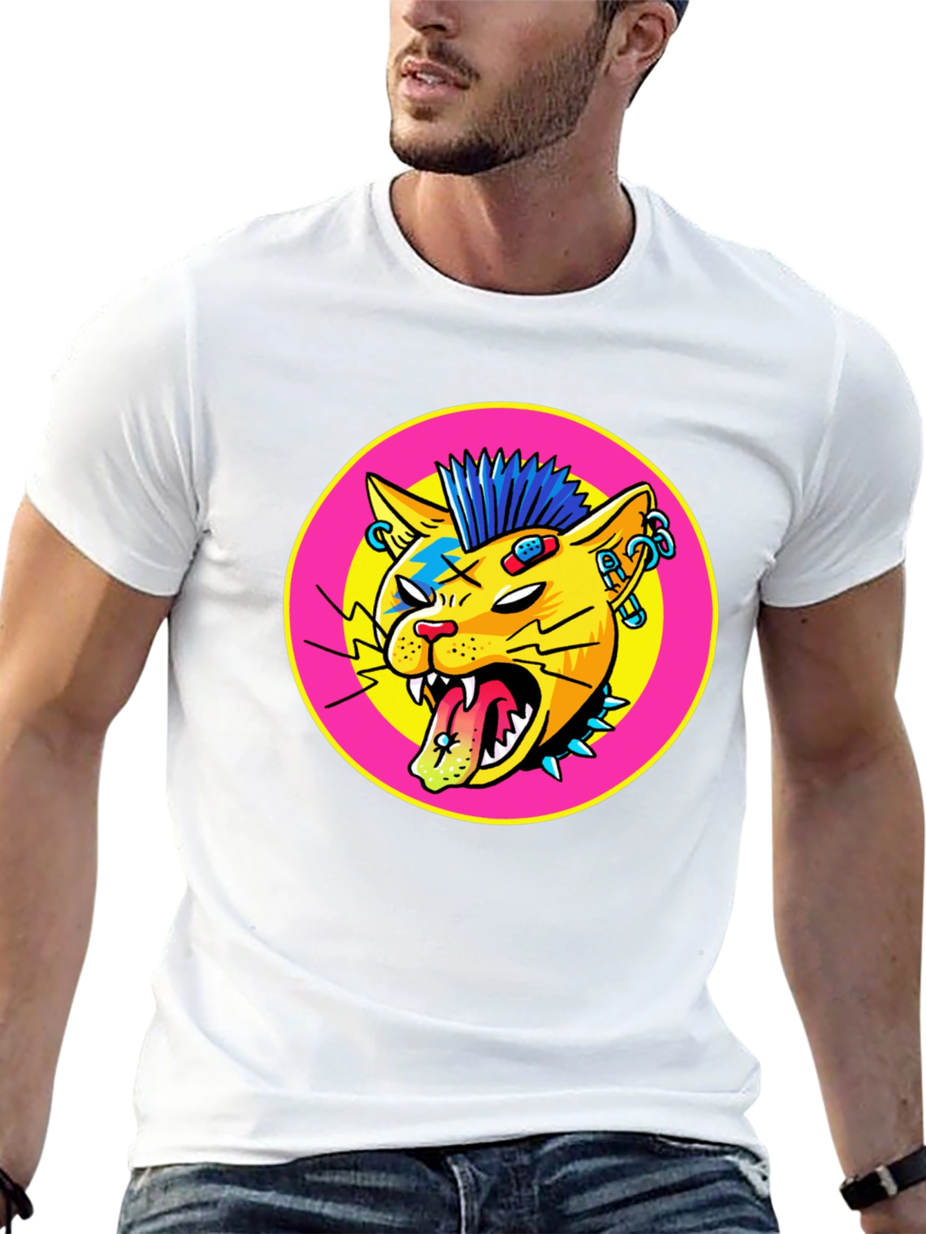 Black Punk Rock Cat Graphic Tee view 13