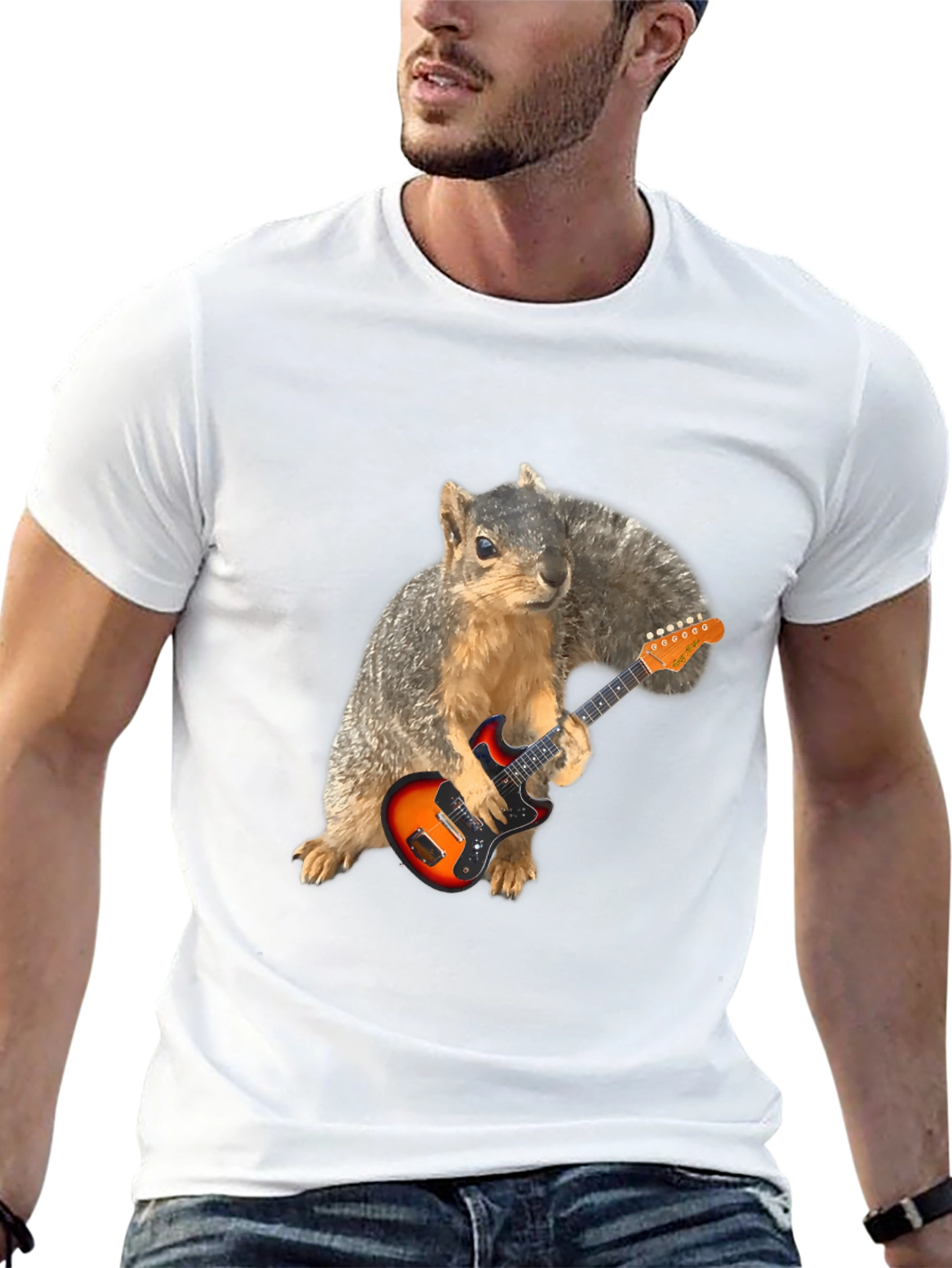Black Squirrel Guitarist Graphic Tee - Black T-Shirt view 13