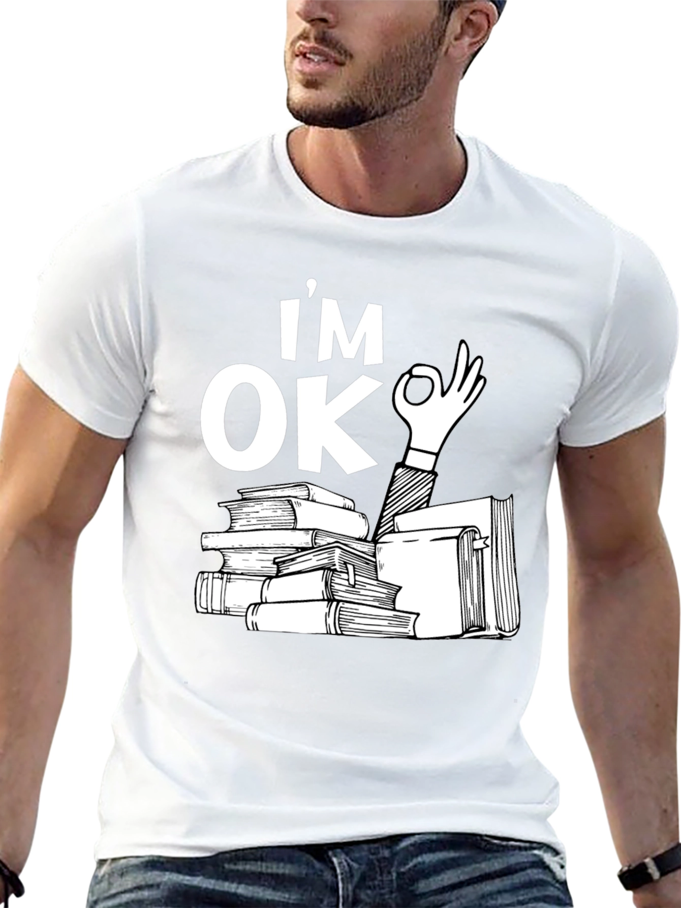 Black I'm OK Books Black T-Shirt - Reading Lover view 13