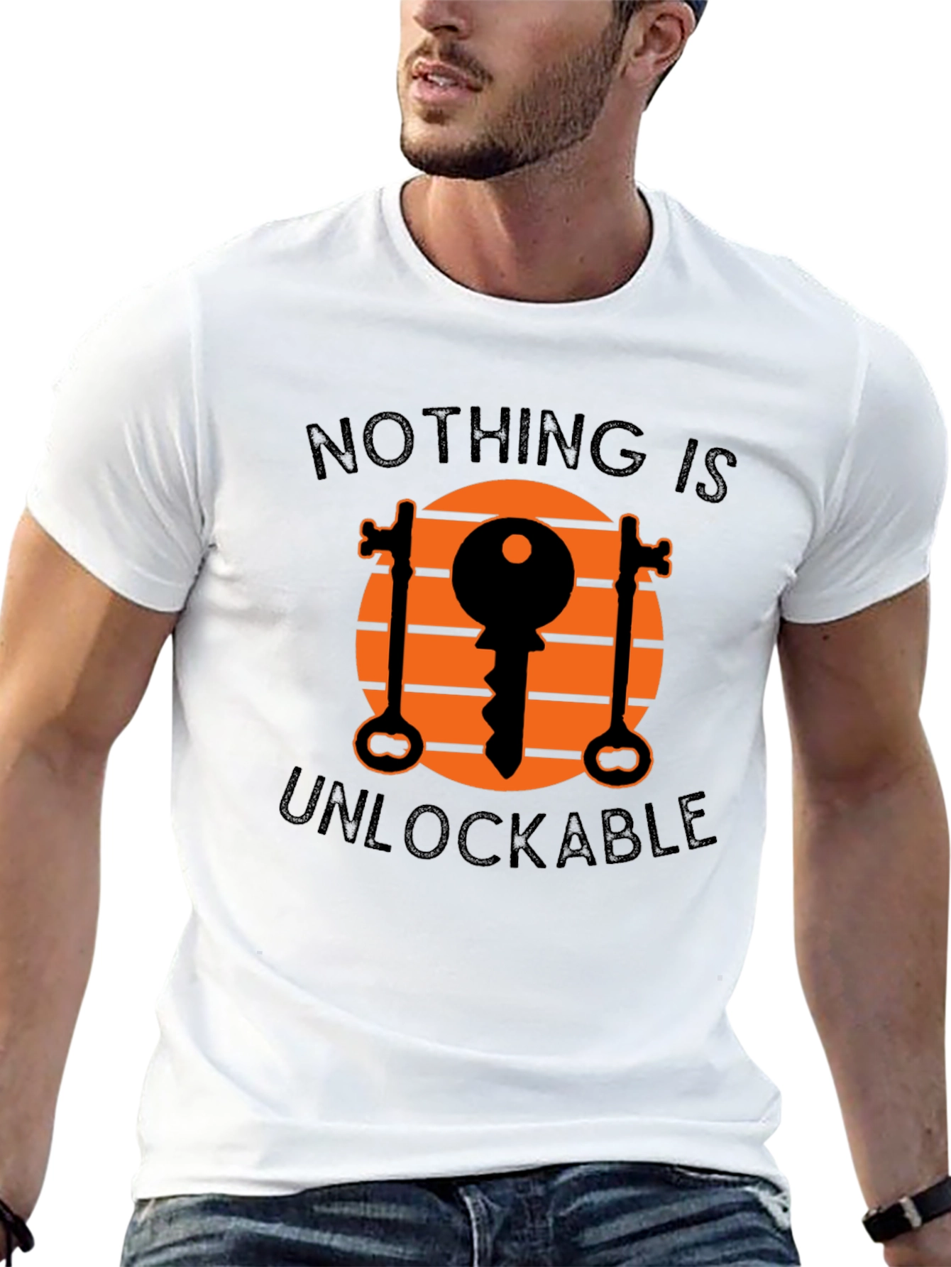 Black Unlockable Graphic Tee - Novelty Key Design T-Shirt view 13