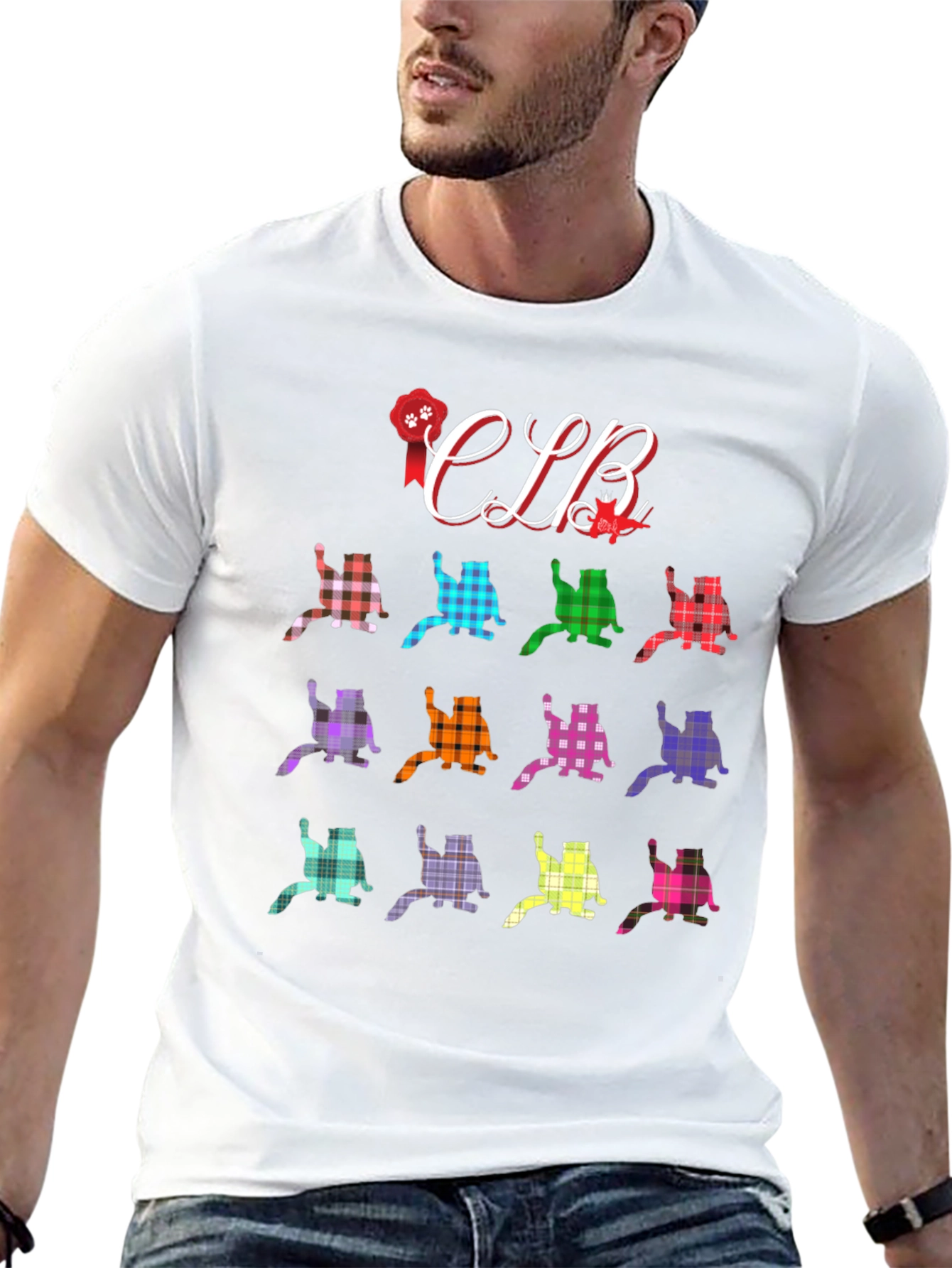 Black Colorful Plaid Cat Lover T-Shirt view 13