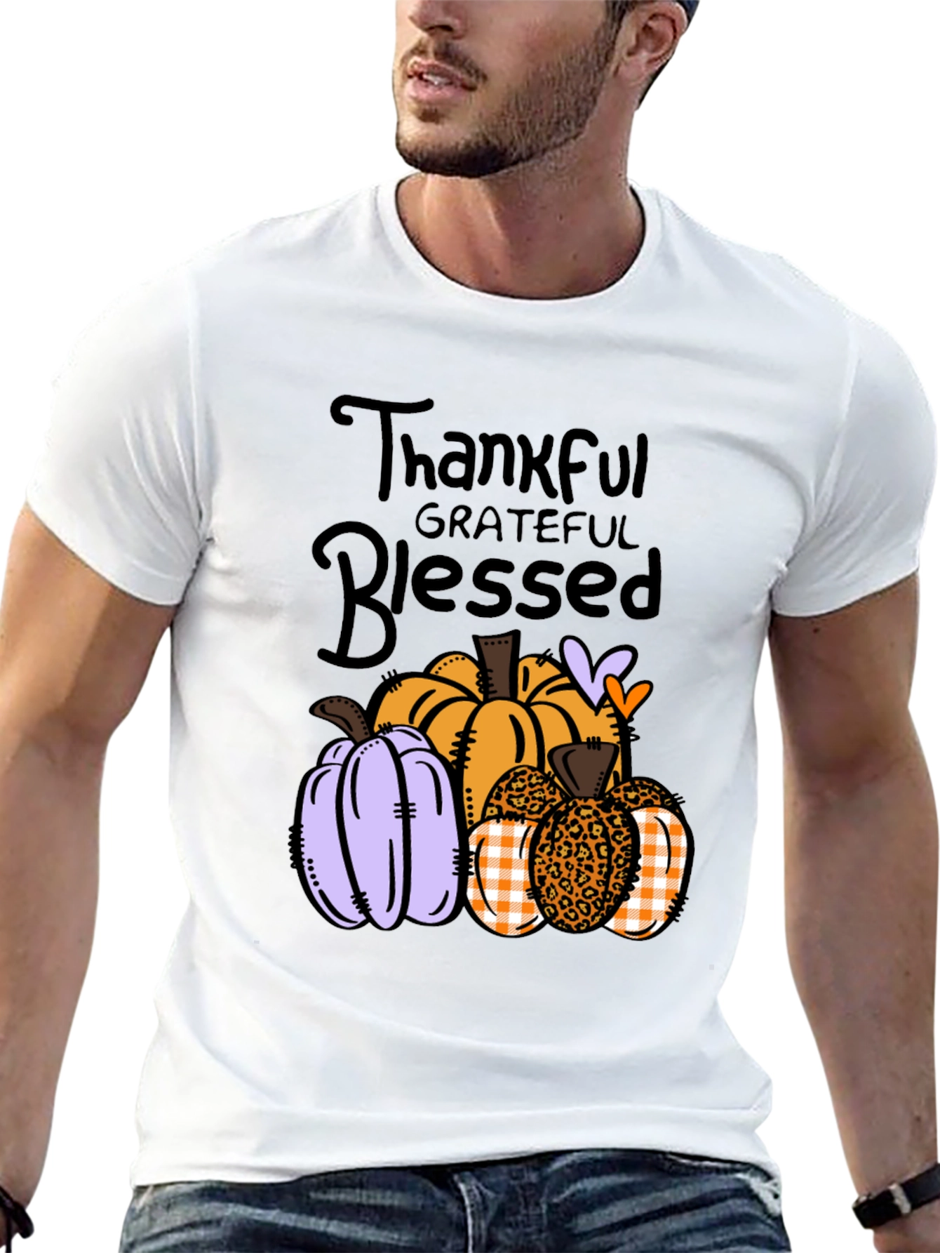 Black Thankful Grateful Blessed Pumpkin T-Shirt view 13