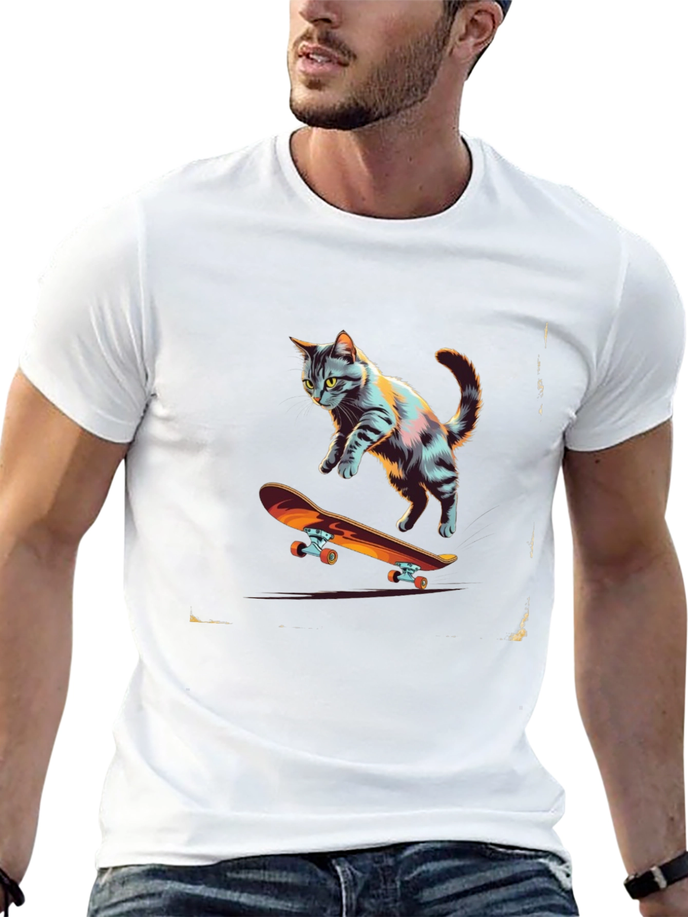 Black Skateboarding Cat Graphic Tee view 13