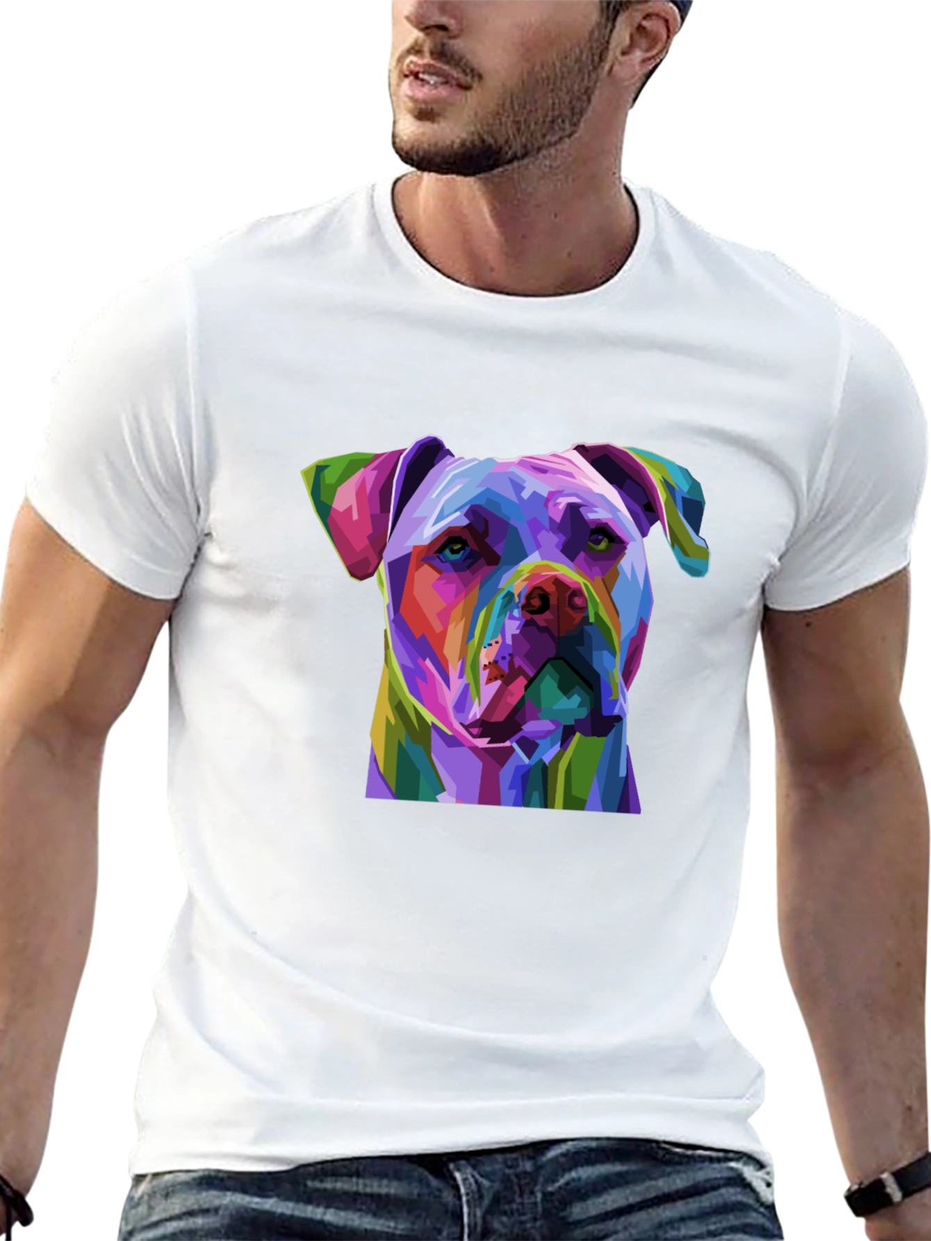 Black Colorful Pitbull Dog Graphic Print Black T-Shirt view 13