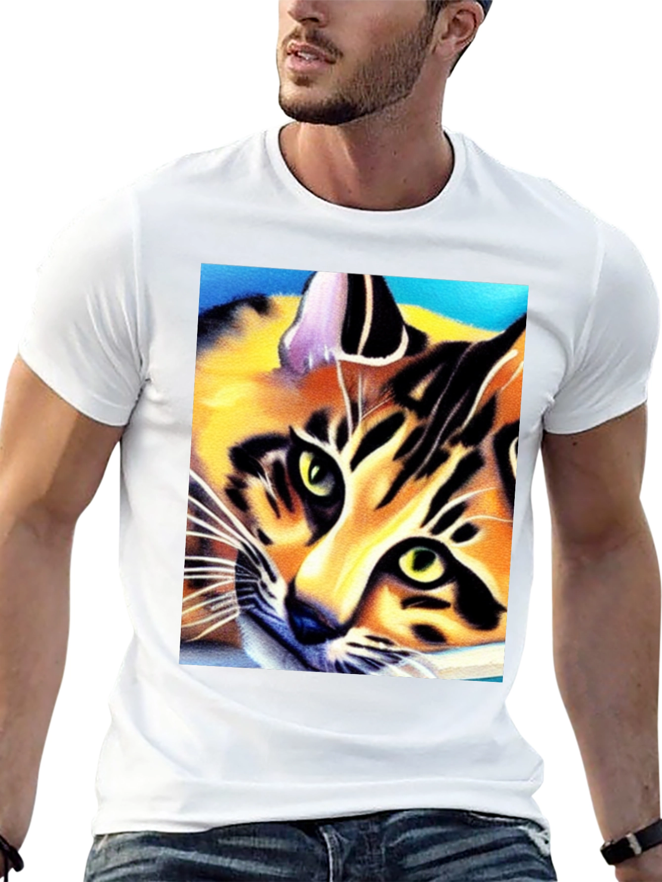 Black Cool Cat Art Graphic T-Shirt view 13