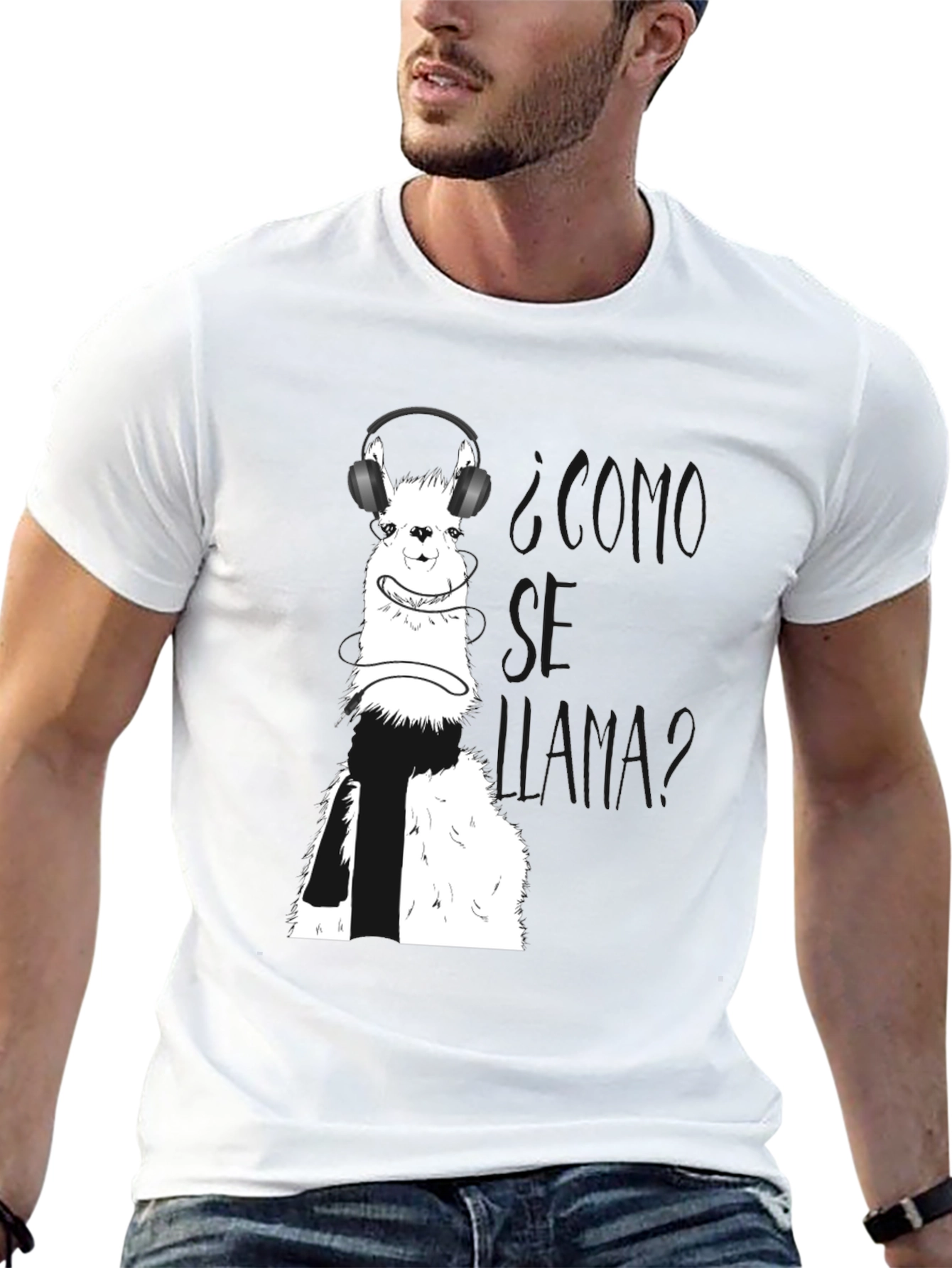 Black Llama T-Shirt with Headphones view 13