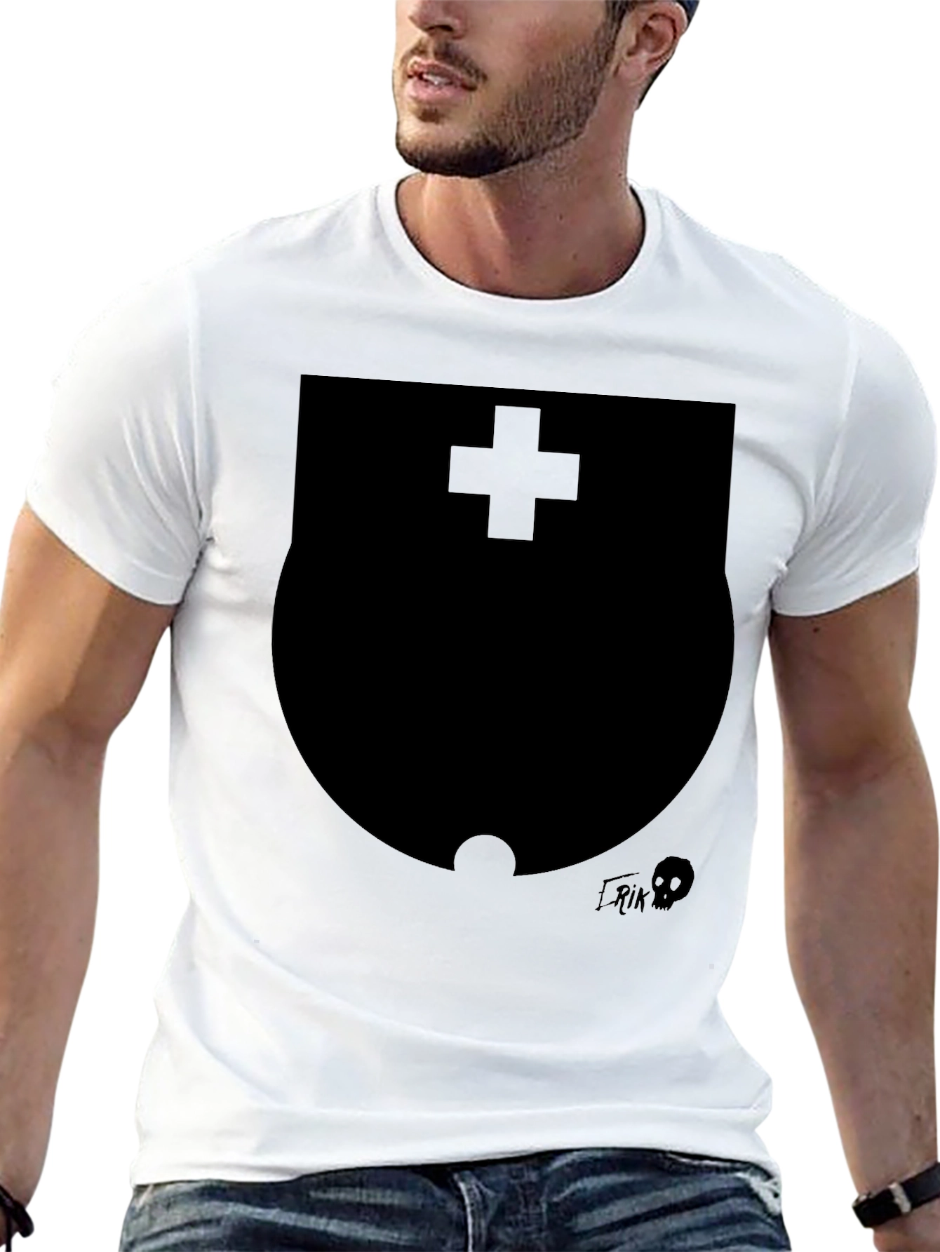 Black Modern Black Graphic T-Shirt with Shield Design view 13
