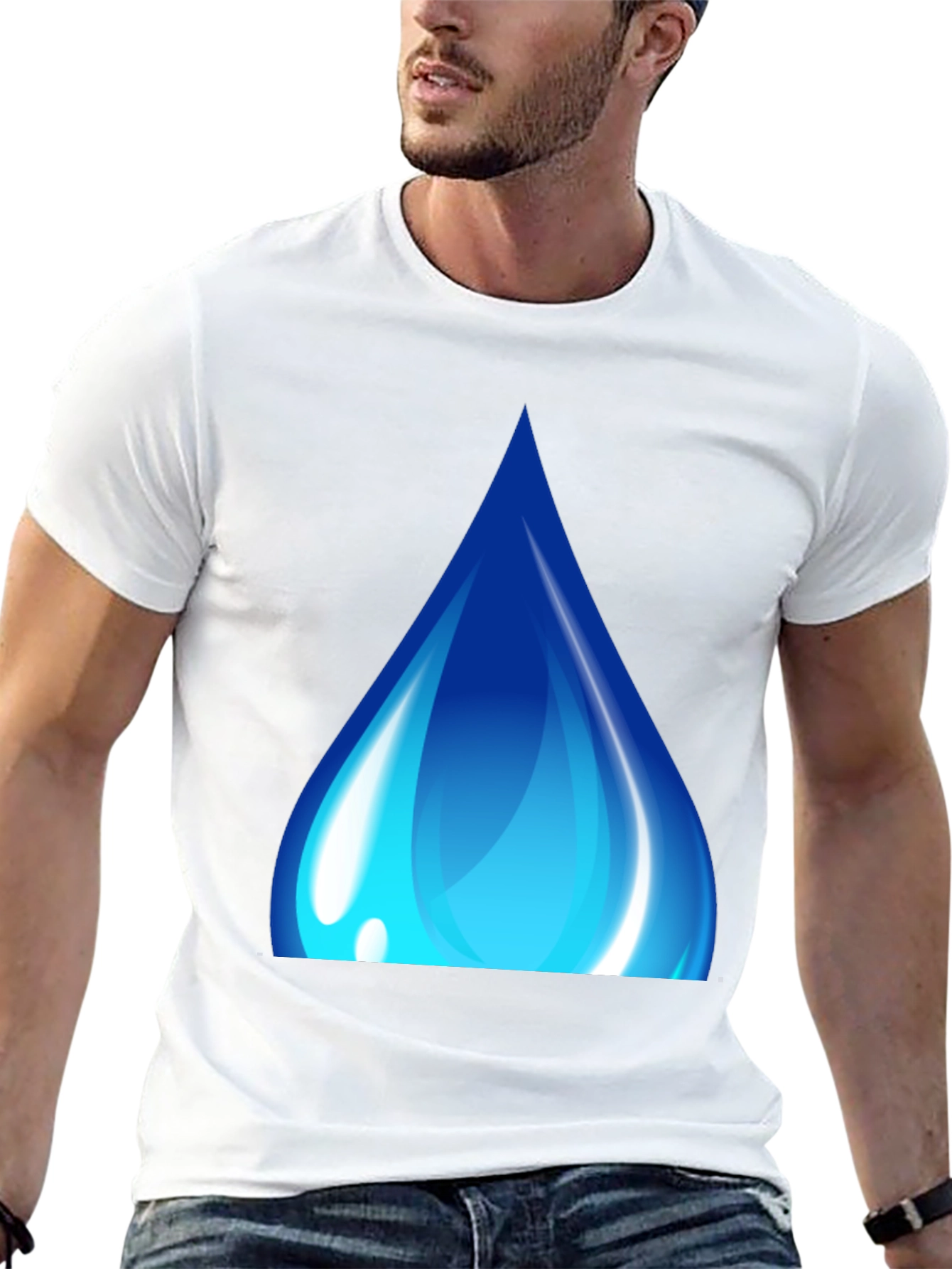 Black Blue Water Drop Graphic Black T-Shirt view 13