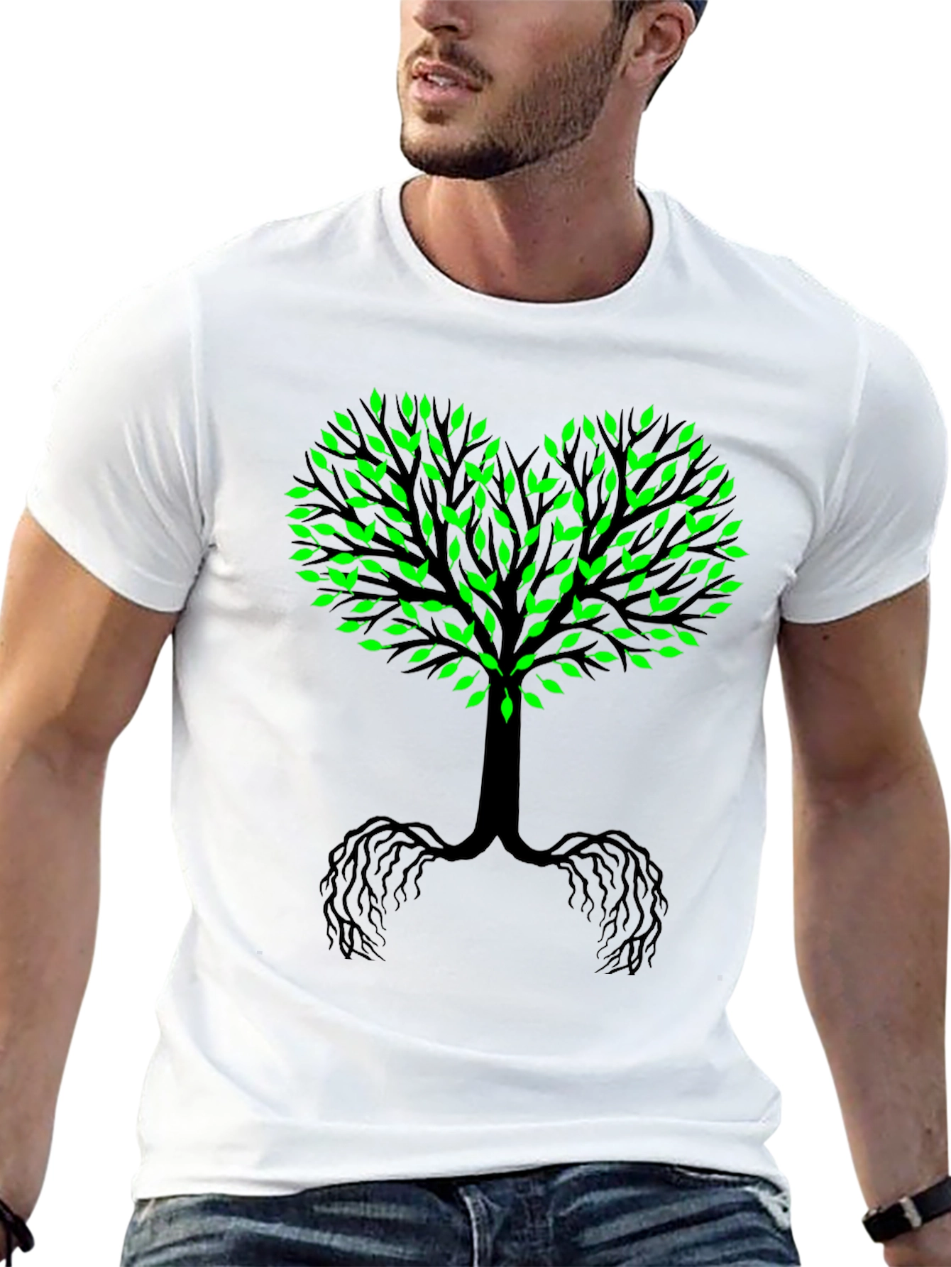 Black Tree of Life Black Tee - Green Leaf Heart view 13