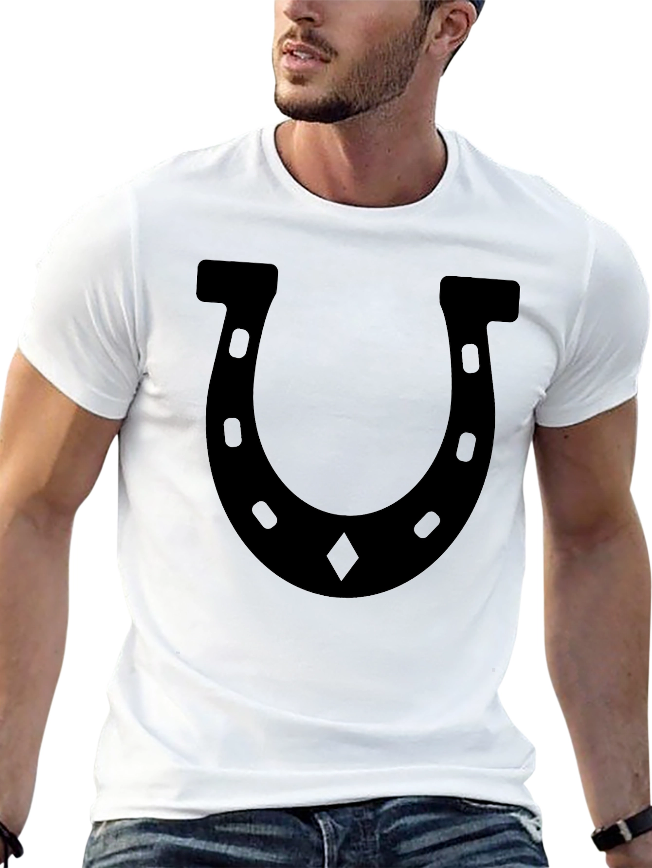 Black Lucky Horseshoe Black Graphic T-Shirt view 13