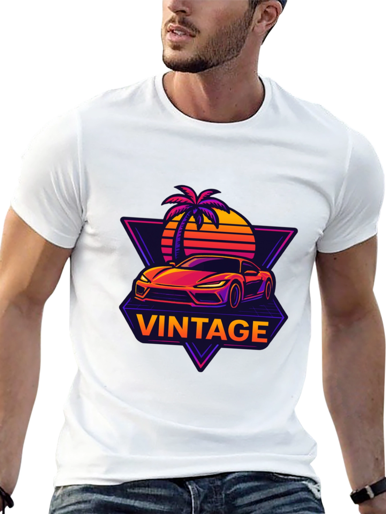 Black Vintage Sunset Car Graphic T-Shirt view 13