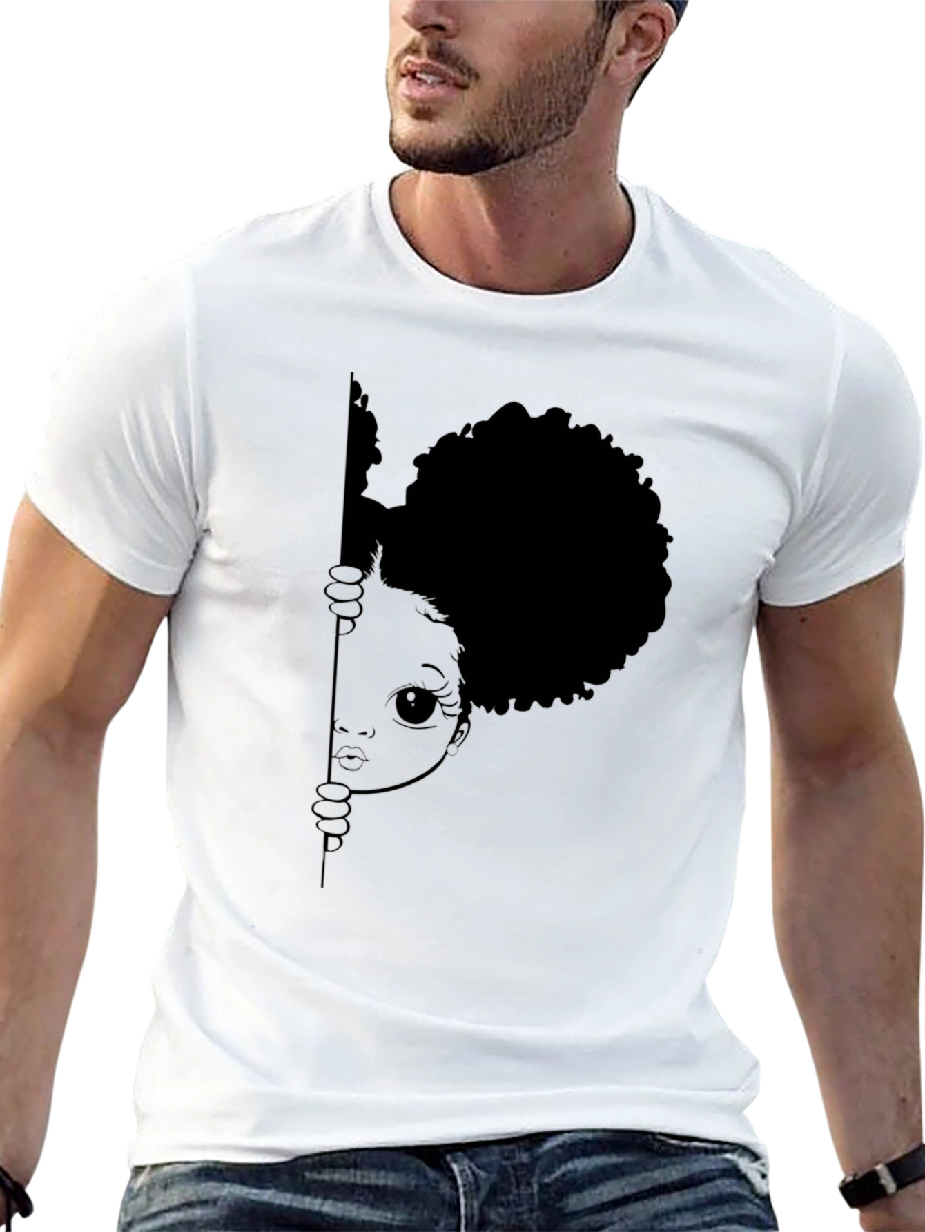 Black Afro Girl Peek-a-Boo Graphic Tee view 13