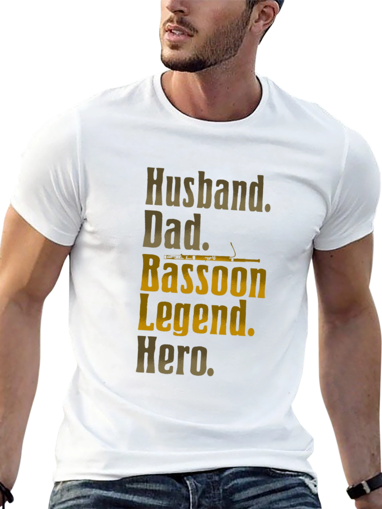 Black Husband Dad Bassoon Legend Hero Men's Black T-Shirt view 13