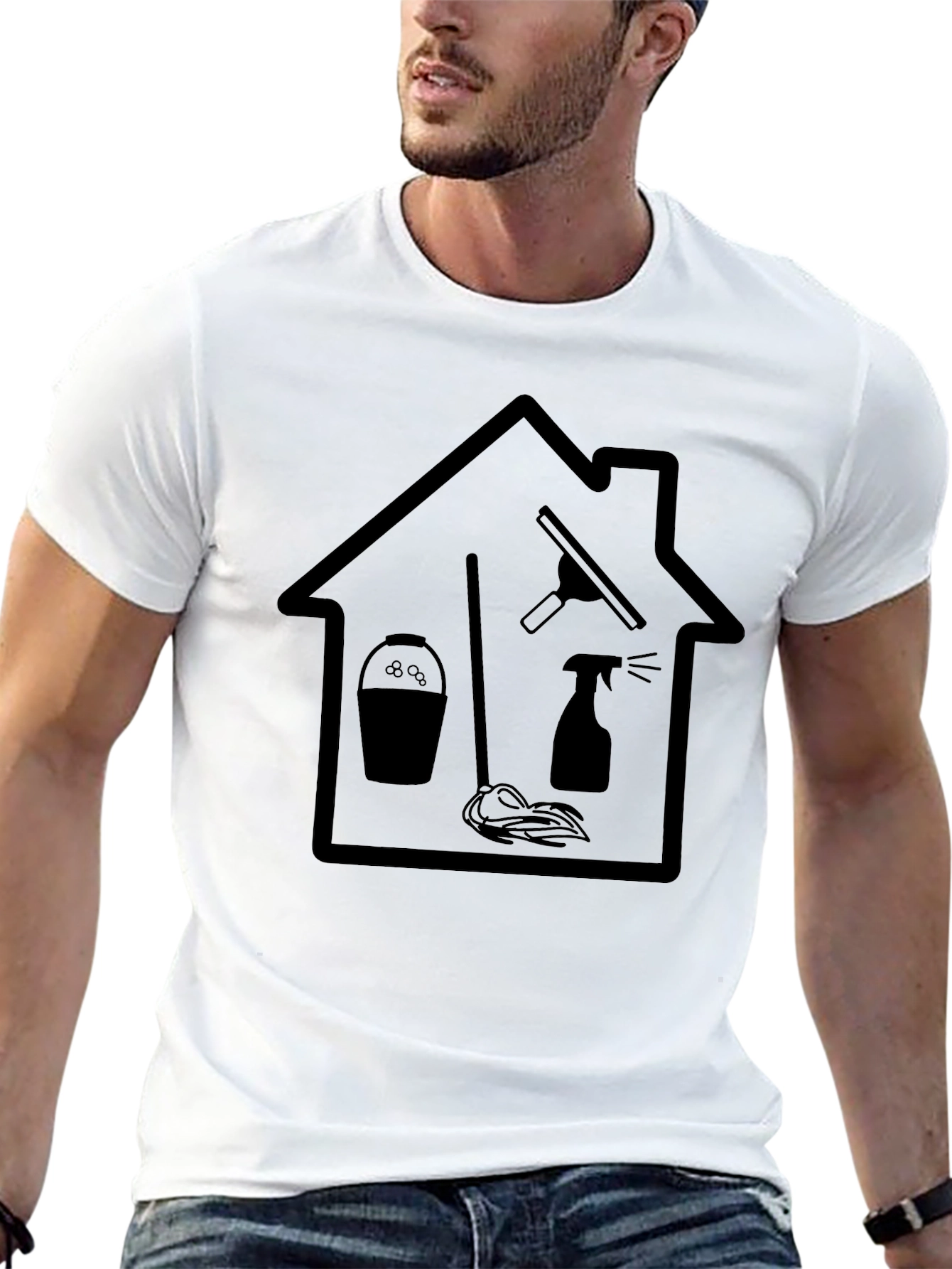 Black Cleaning Service T-Shirt - Black Graphic Tee view 13