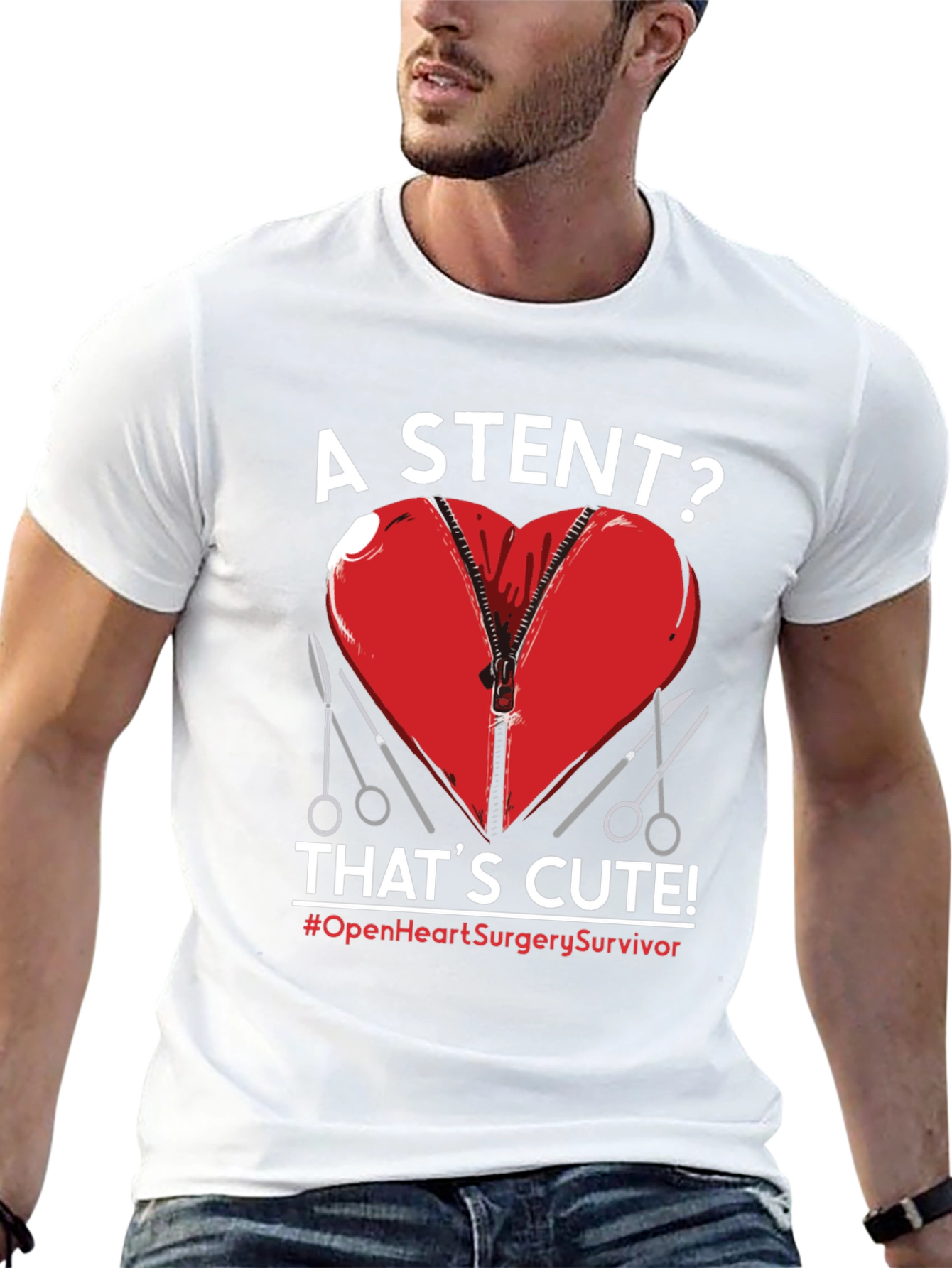 Black Open Heart Surgery Survivor Graphic Tee view 13