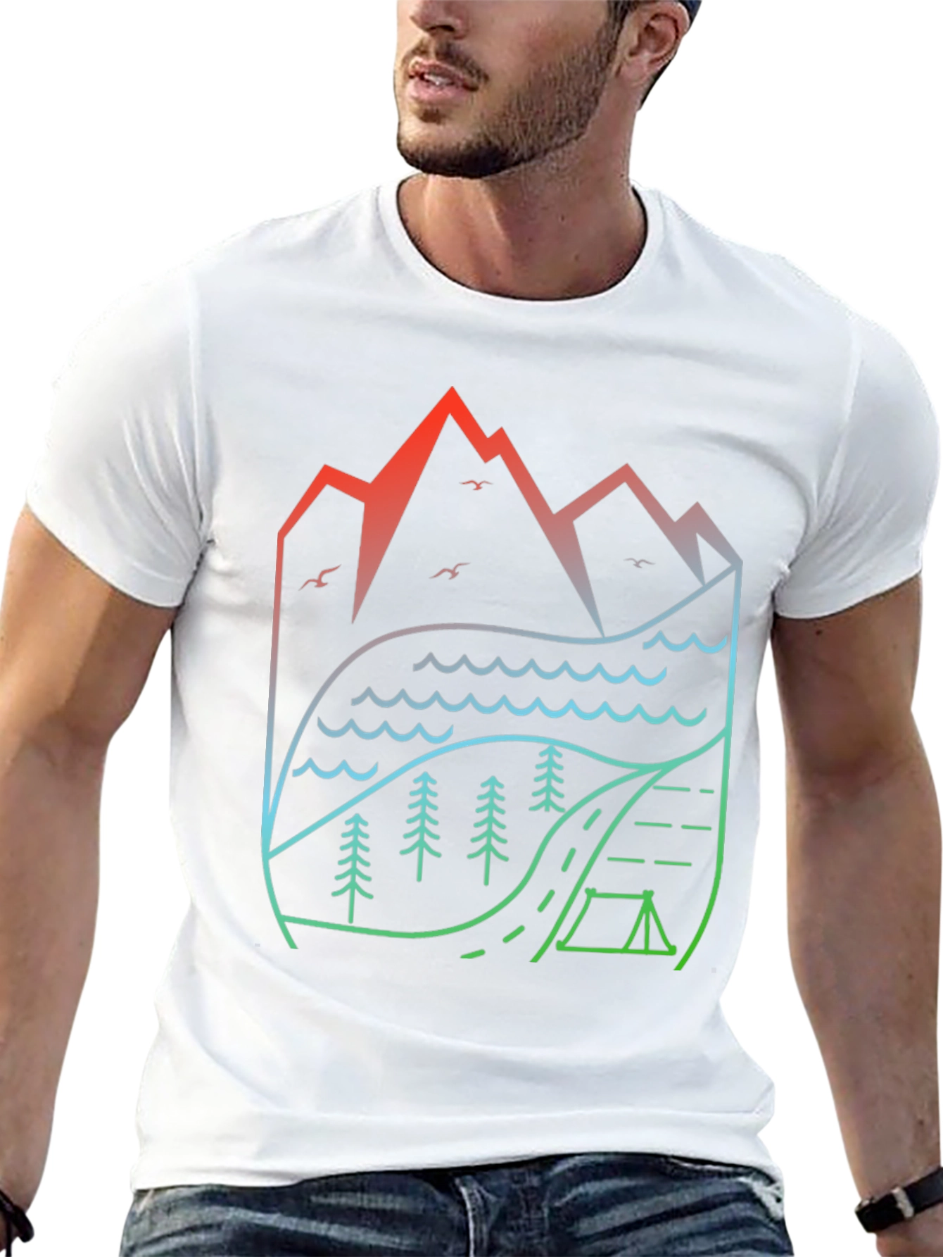 Black Nature's Embrace T-Shirt: Mountain, Lake, Camping Design view 13