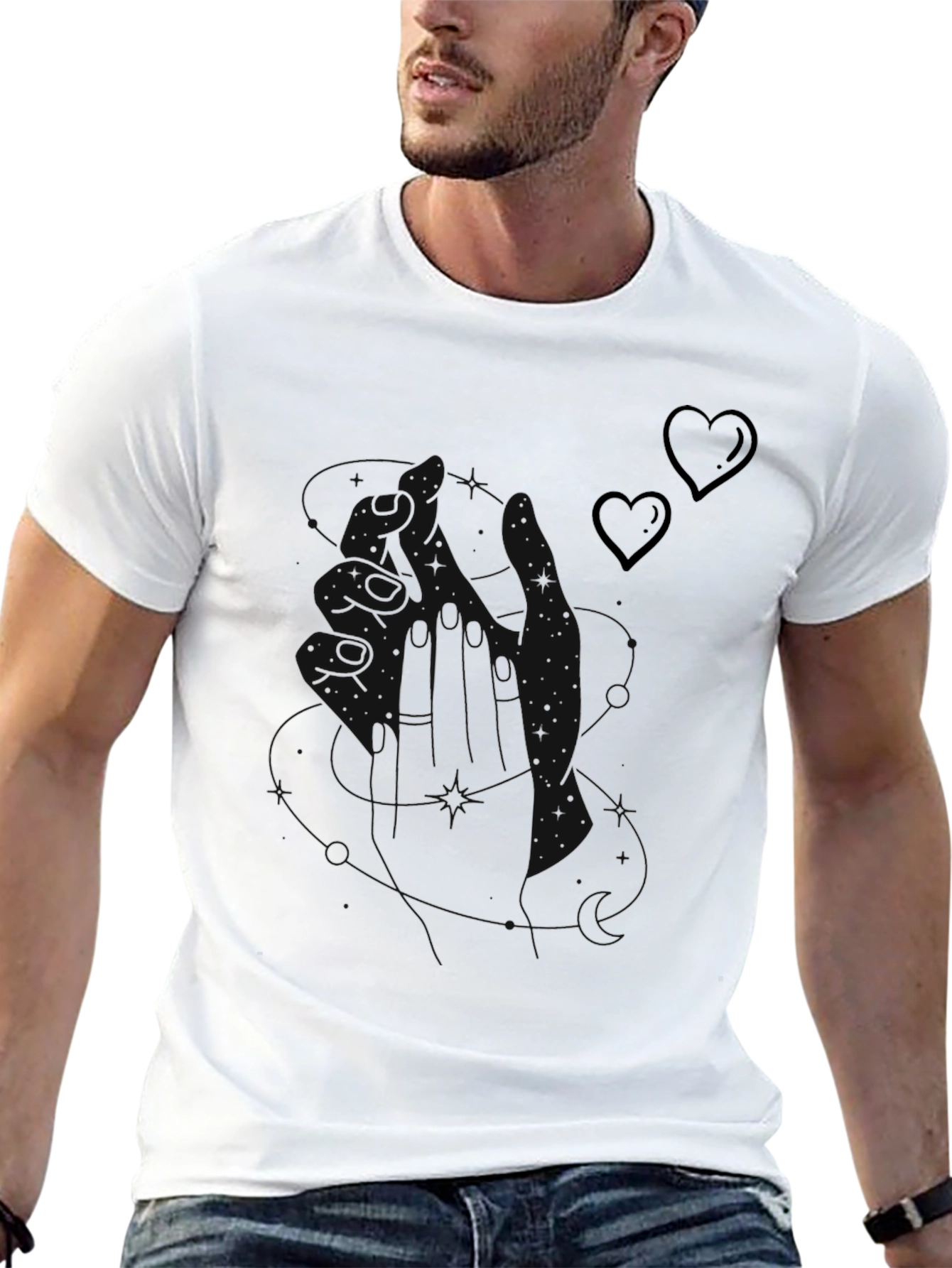 Black Modern Black Graphic Tee with Heart Accents view 13