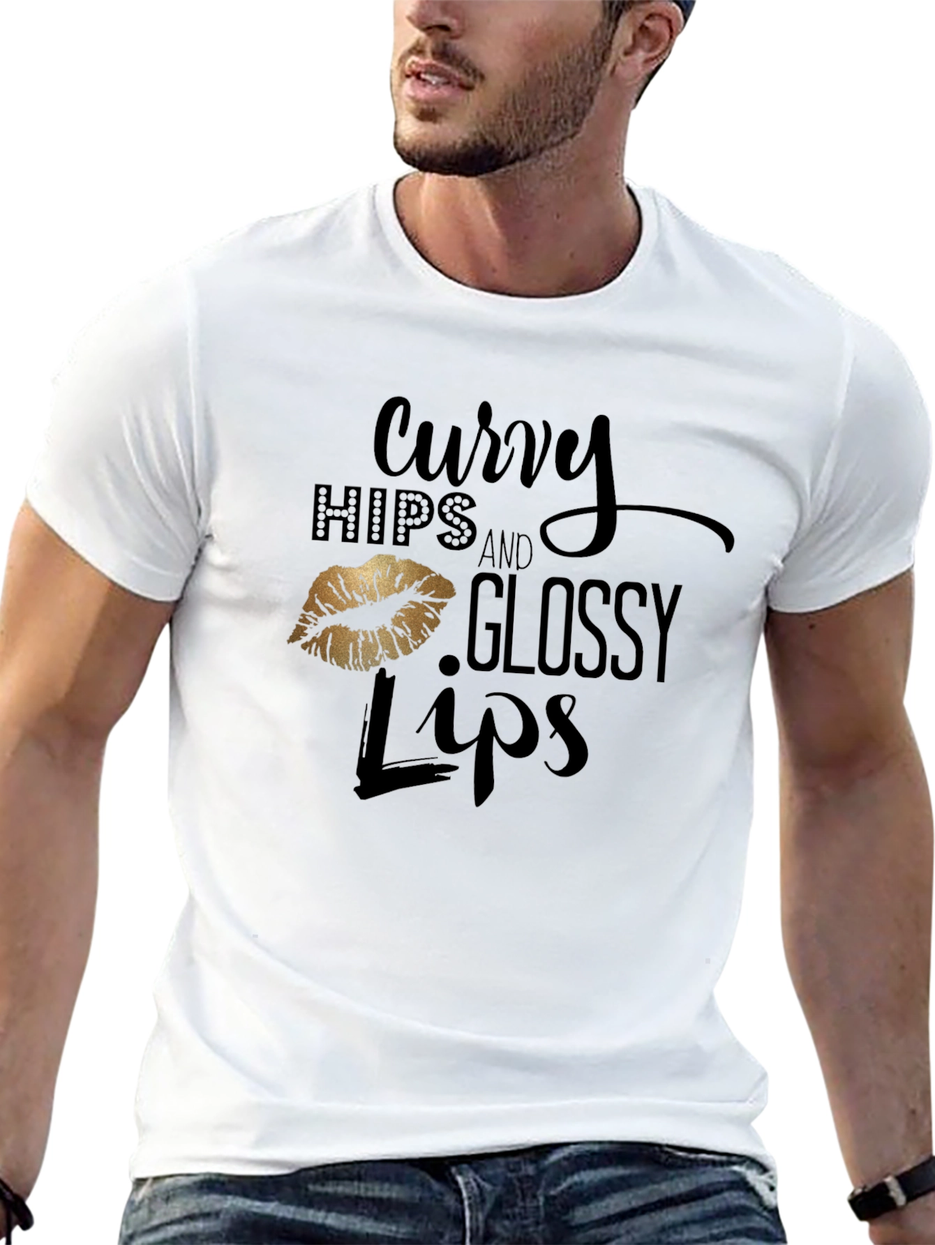 Black Curvy Hips & Glossy Lips Graphic Tee - Black view 13