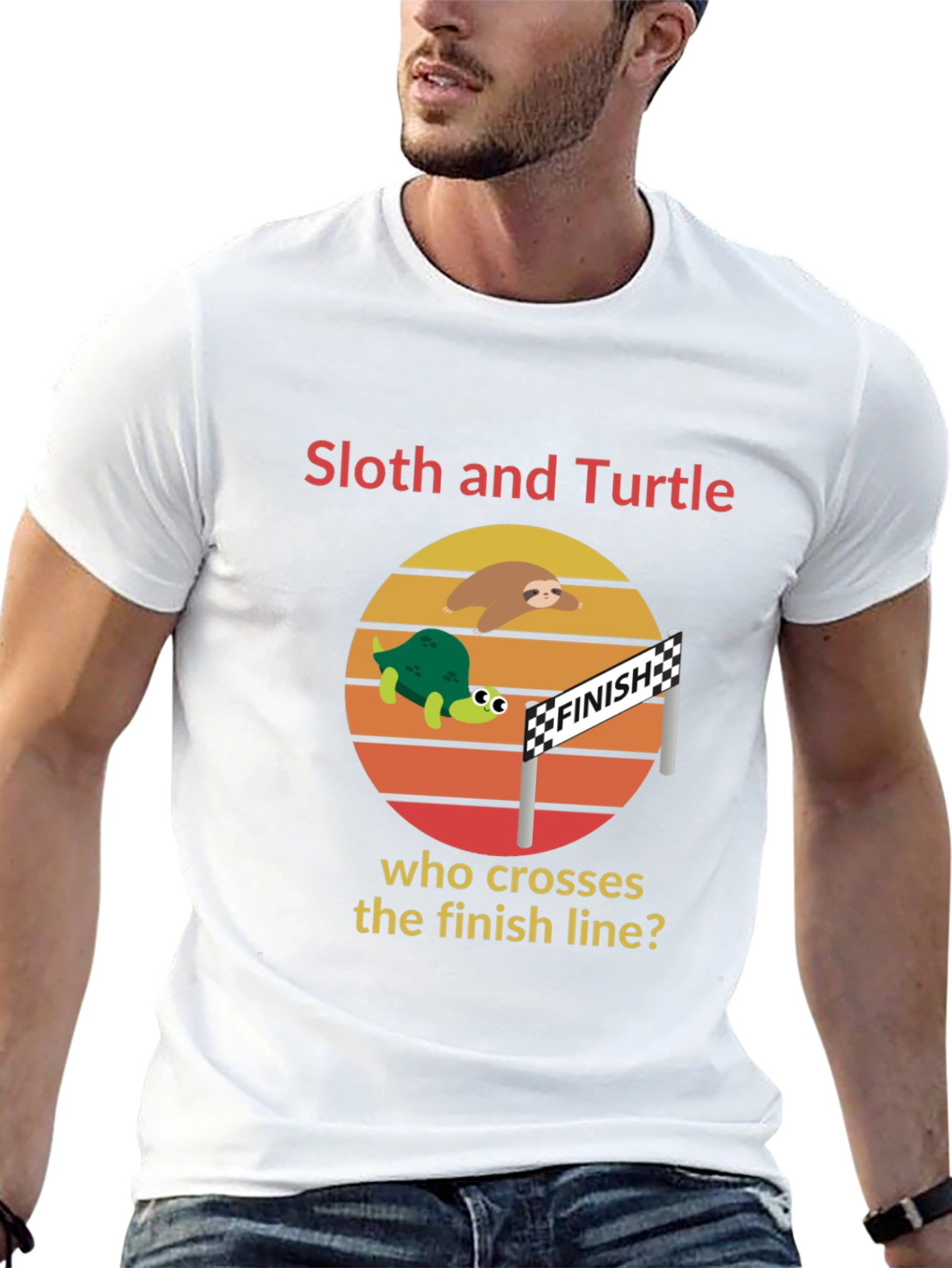Black Sloth and Turtle Race T-Shirt Funny Graphic Tee view 13