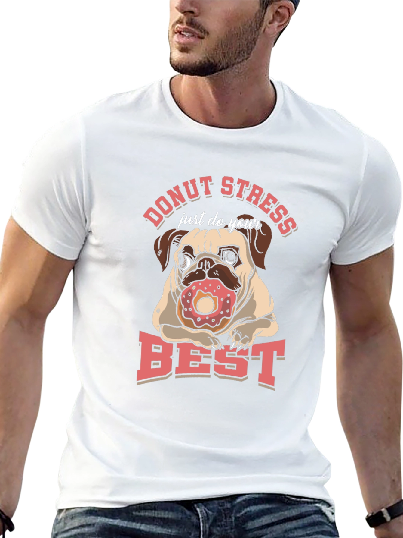 Black Donut Stress Pug T-Shirt view 13