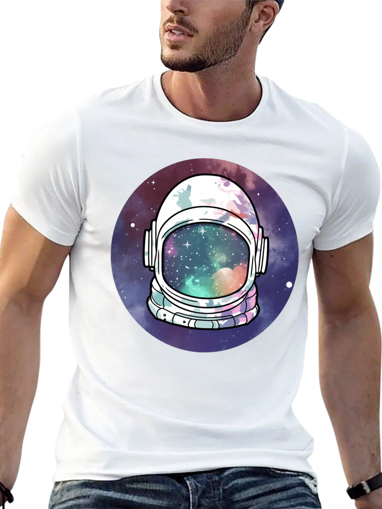 Black Astronaut Helmet Space T-Shirt view 13