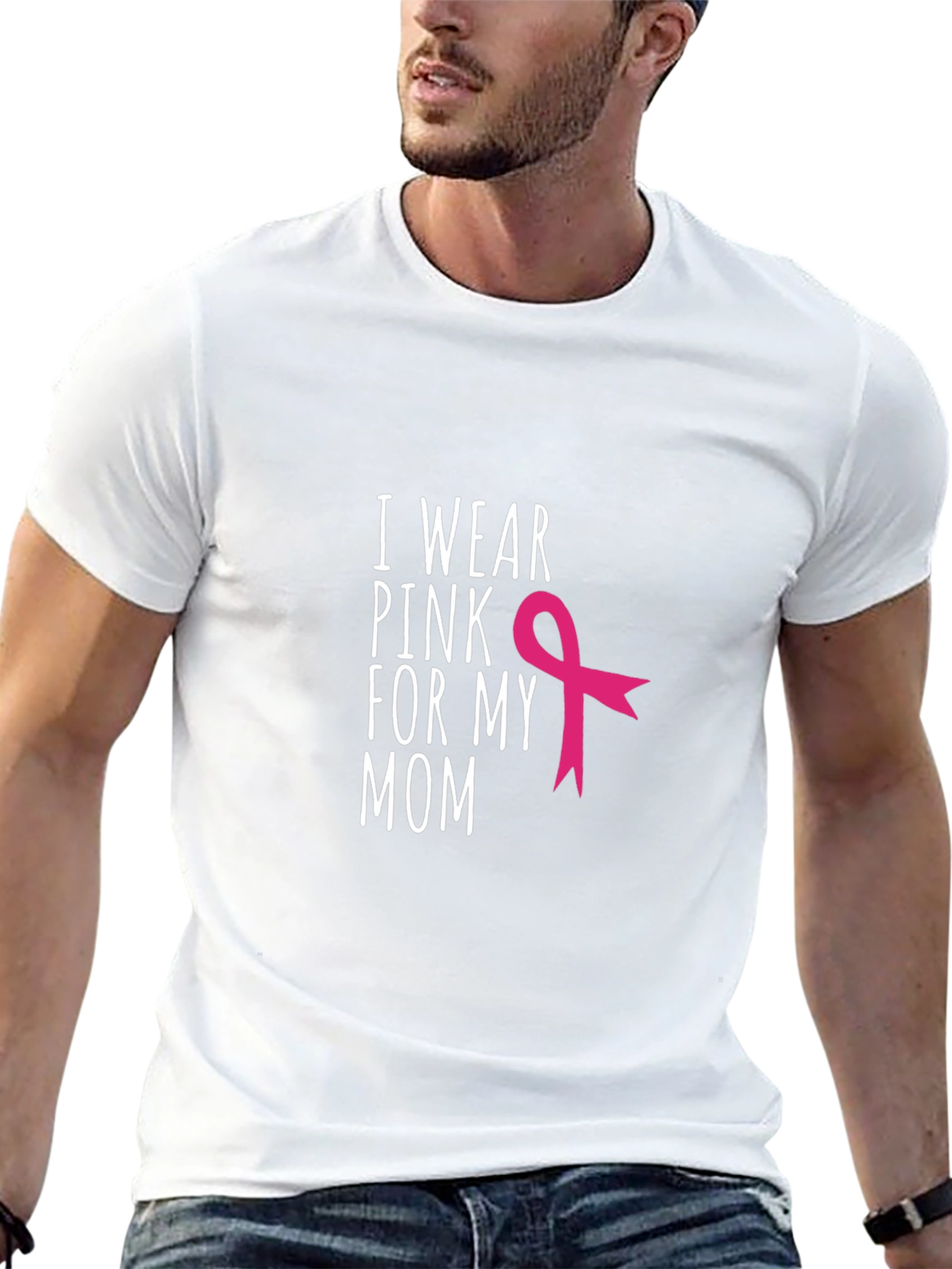 Black I Wear Pink For My Mom Breast Cancer Awareness T-Shirt view 13