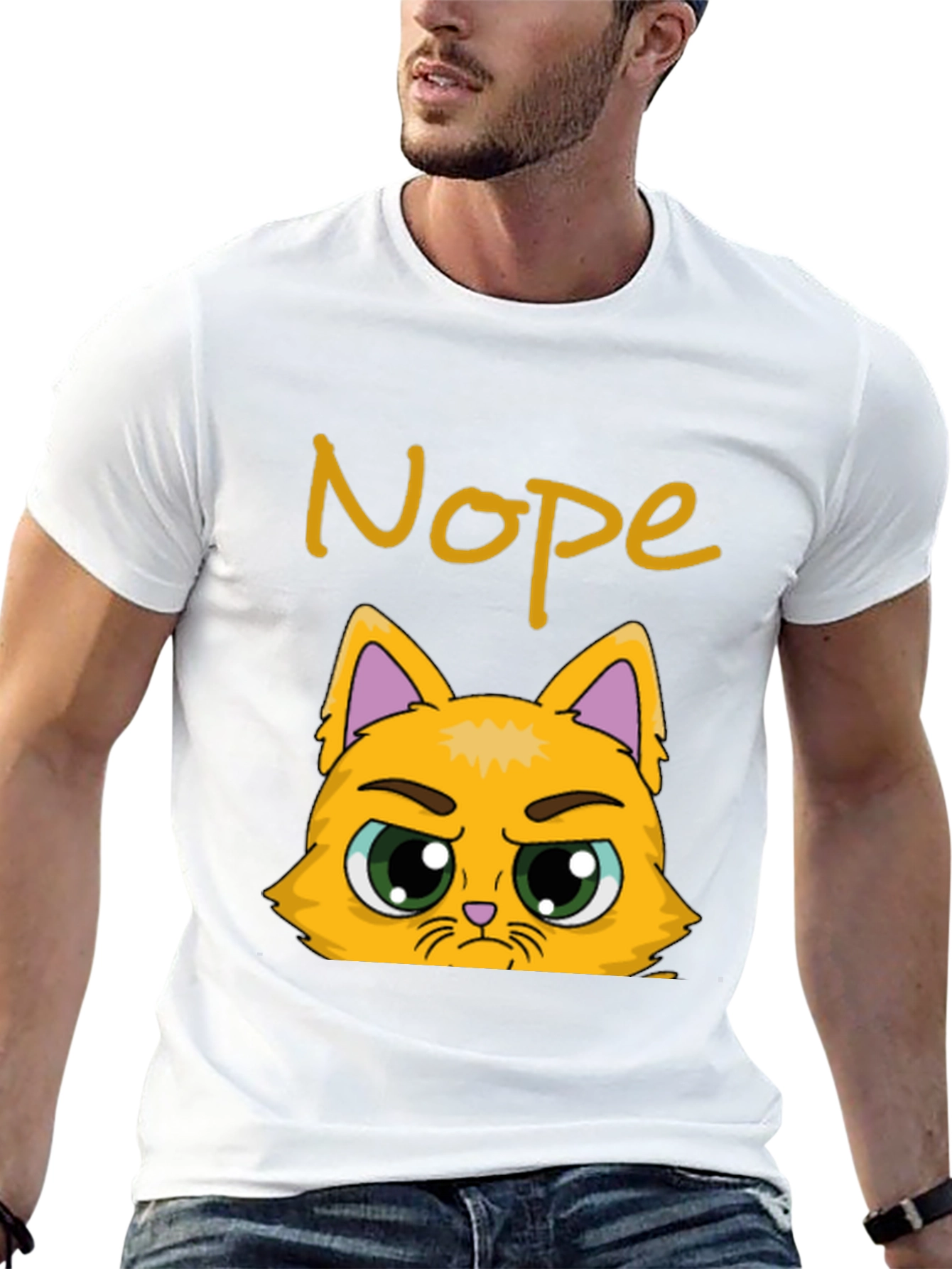 Black Nope Cat Graphic T-Shirt - Funny Grumpy Kitten Tee view 13