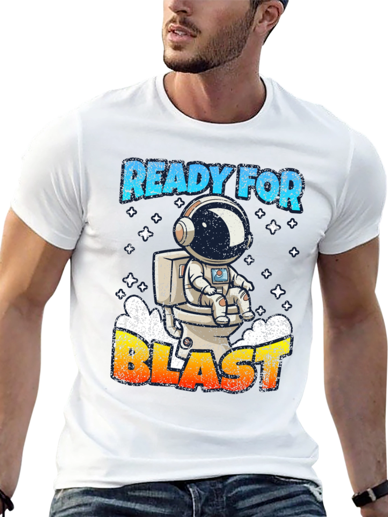 Black Ready for Blast Astronaut T-Shirt - Funny Space Tee view 13